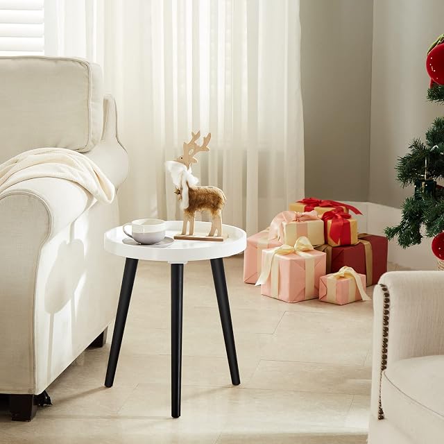 APICIZON Side Table White and Black, Modern Coffee Tray End Table for Bedroom, Living room, Bedside Table Nightstand for Small Space, 38 x 45 cm