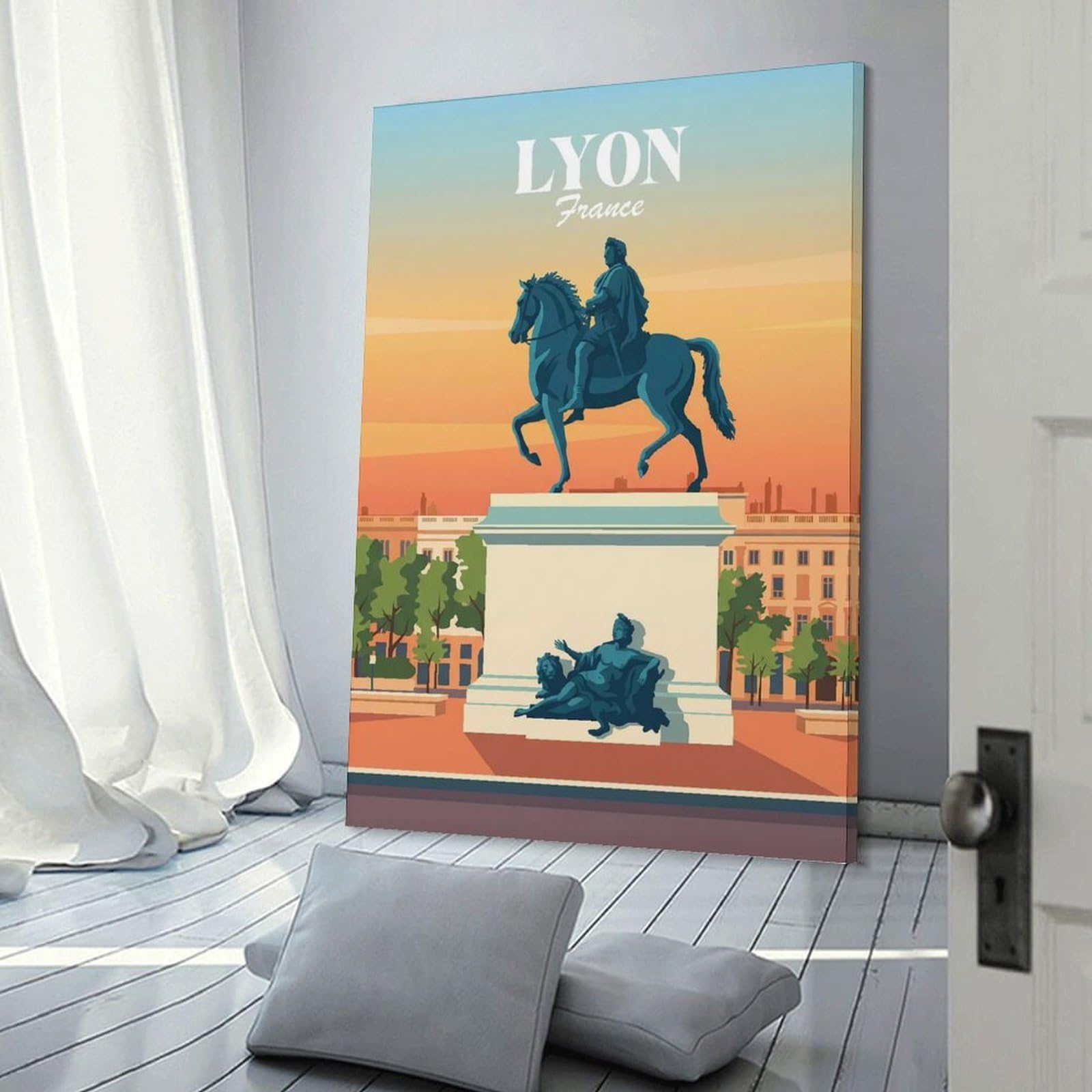Junmoney Lyon France Hanging Wall Art 20x30inch(50x75cm), for Bedroom Walls, Guest Spaces Or Lounges, An Easy Wall Refresh for Bedrooms
