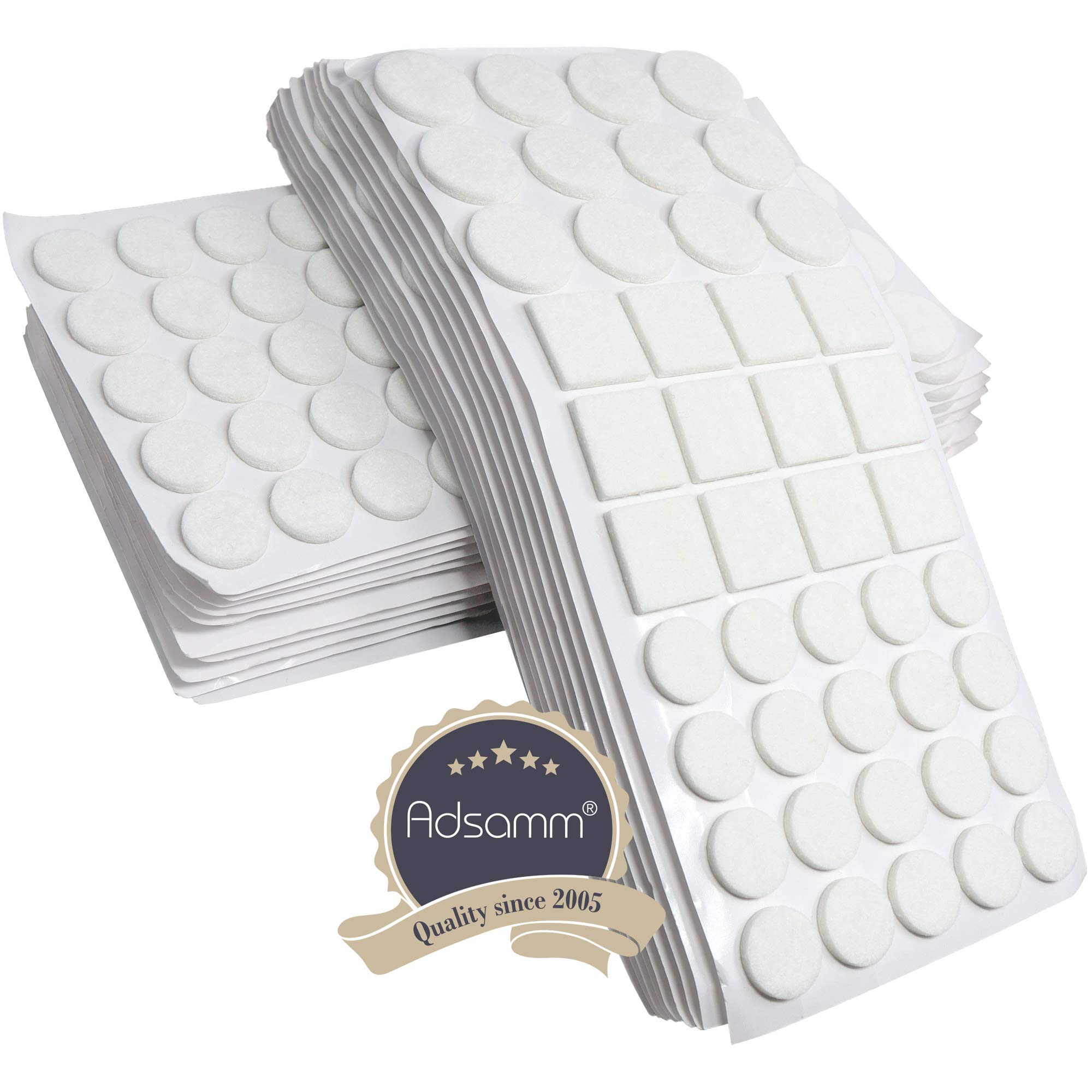 Adsamm® / 880 x almohadillas de fieltro / blanco / diferentes tamaños / Ø 28 mm / Ø 20 mm / 25x25 mm / Protectores de suelo para patas de mueble / auto-adhesivos / con grosor de 3,5 mm de la máxima calidad