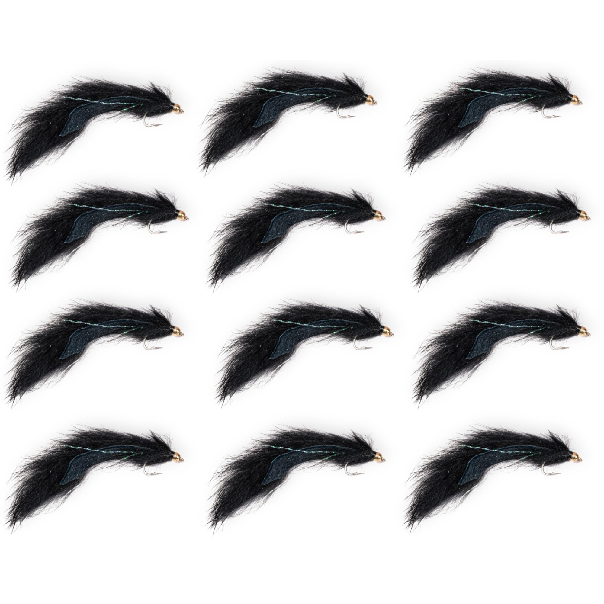 Pine Squirrel Leech Fly Fishing Flies 12 Pack with Cup | Hand Tied Streamer Wet Fly Nymph Lures for Trout Bass Salmon Steelhead Panfish | River Lake Stream | Sizes 8 10 12