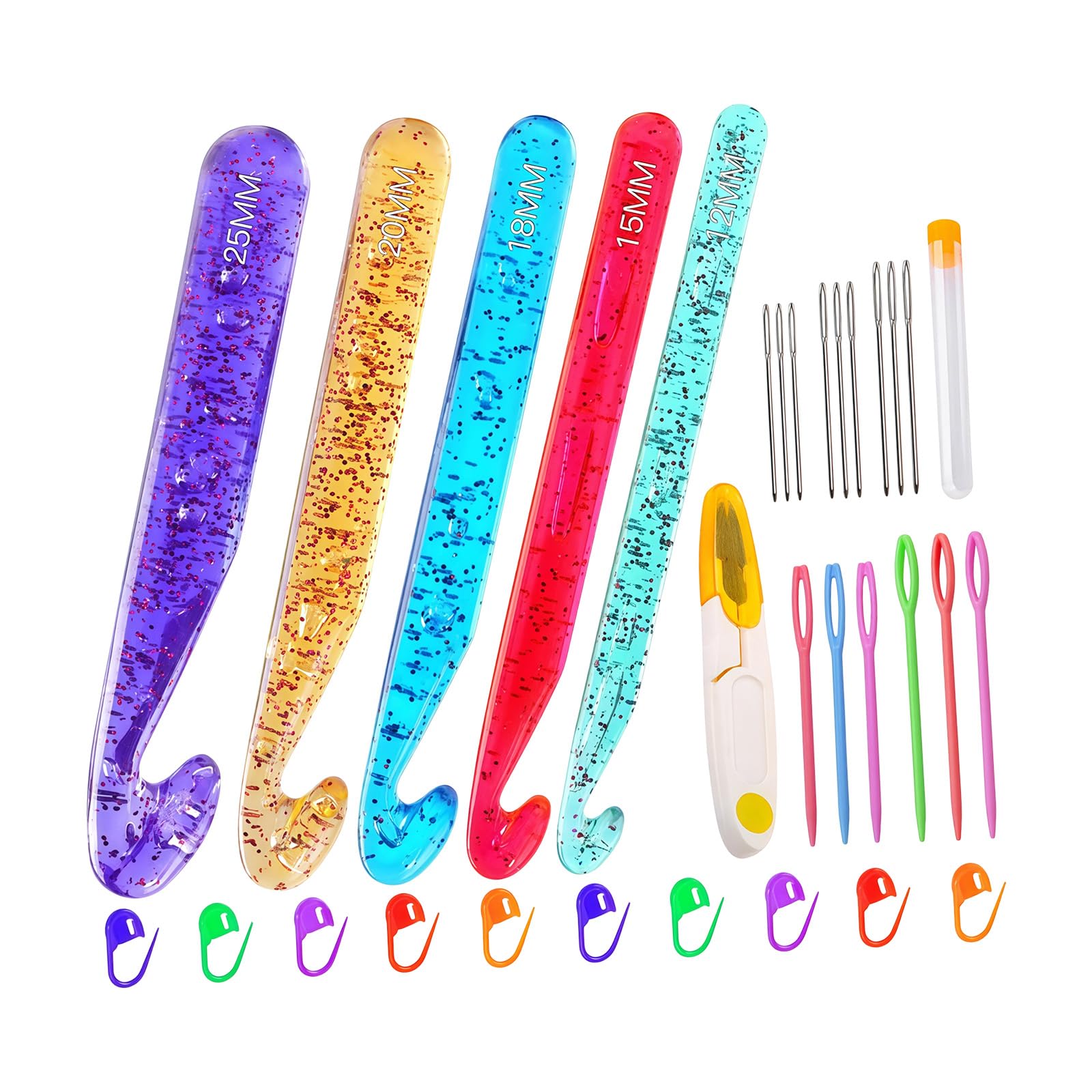 OSNIYAW 5Pcs Oversized Crochet Hook Needle with Knitting Marker Sewing Needle for Knitting Weaving Yarn Craft Project Crochet Hook