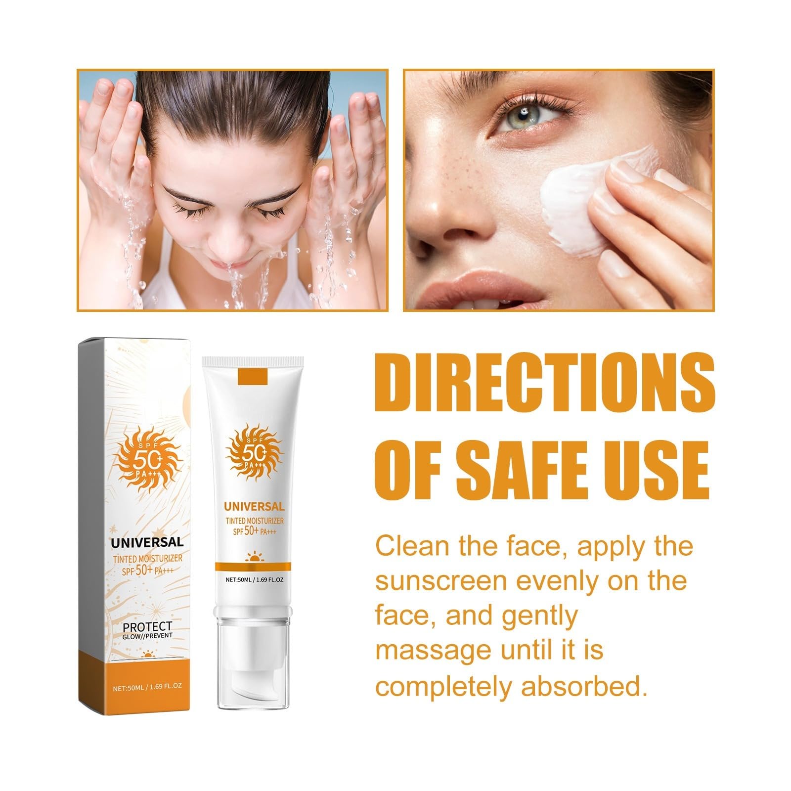 Tinted Sunscreen SPF50 PA+, Hydrating Mattifying Non-Greasy Water Resistant