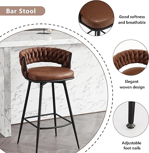 Miniatura 3 de BFZ Juego de 2 taburetes de bar modernos, taburetes de bar de 30 pulgadas de altura, sillas giratorias de tela de gamuza de 180 con respaldo tejido