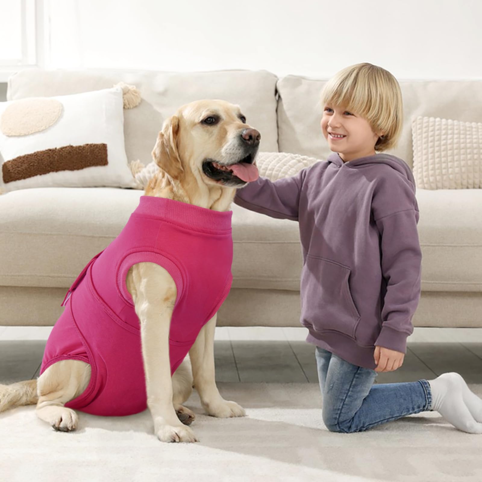 Kuoser Combinaison de récupération XXL pour chien après chirurgie - Gilet de corps post-opératoire réglable, pour femelle/mâle, rose