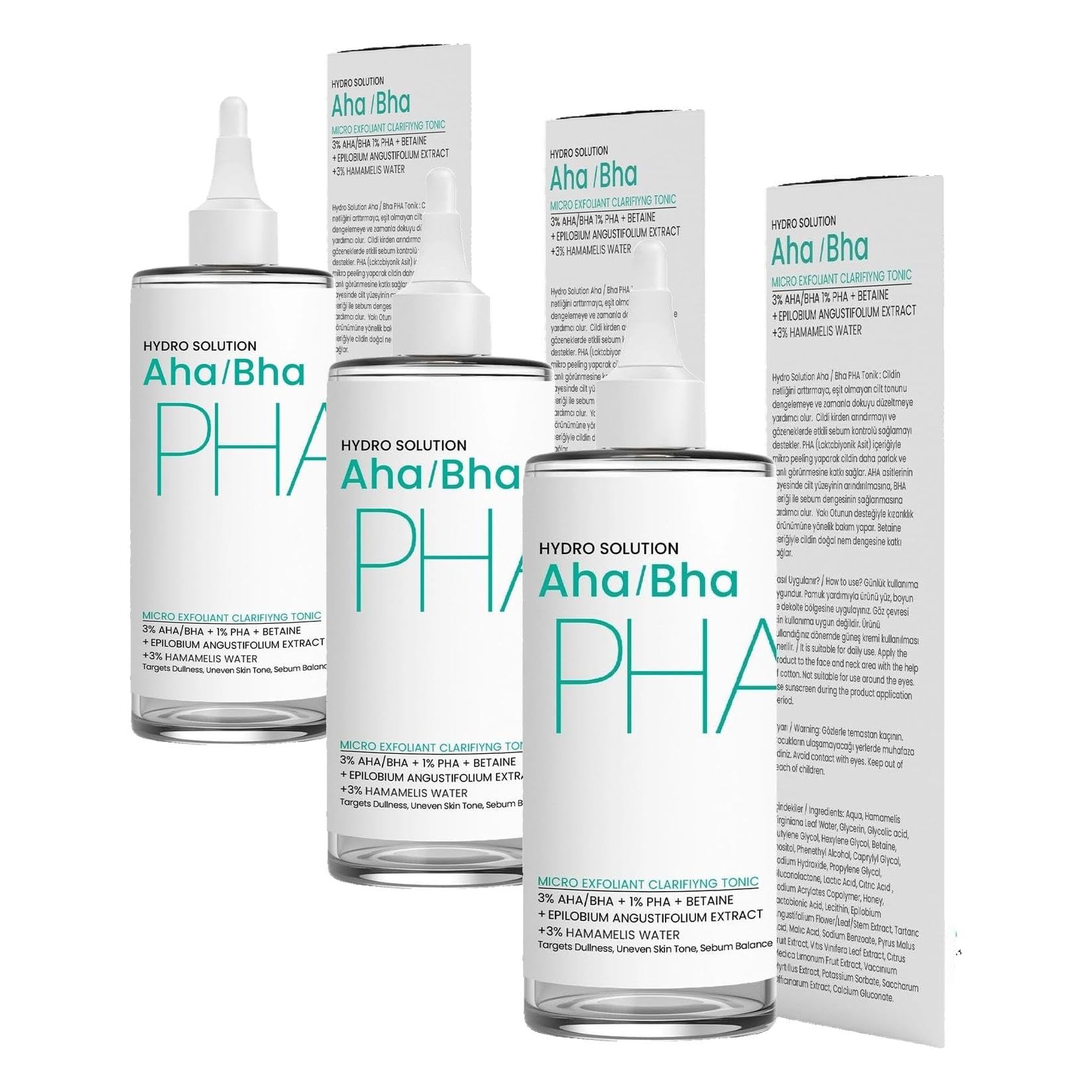 PROCSIN HYDRO SOLUTION AHA/BHA ve PHA Mikro Peeling Temizleyici Cilt Tonu Eşitleyici Tonik 200 Ml (3 paketi)