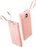 Banque d'électricité Slim 10000mAh, Chargeur portable intégré 4 Câbles Multi appareils Banque de recharge avec Lanyard, USB C Batterie Pack pour tous les téléphones cellulaires, Samsung, Android-Noir(1 Boîte)
