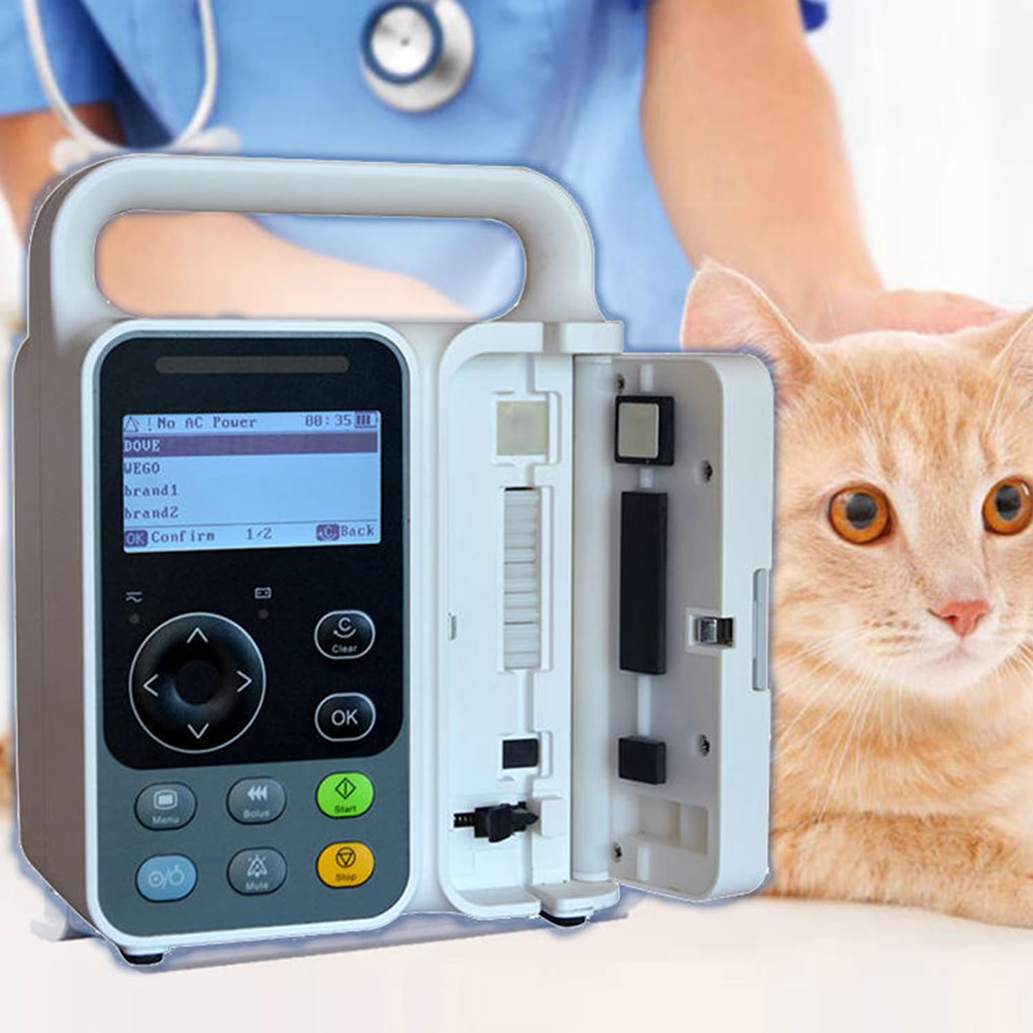 Bomba De Infusión Veterinaria, Bomba De Infusión Intravenosa Volumétrica Ajustable, Pantalla LCD De 3 Pulgadas, Infusión Intravenosa De Alta Precisión Y Ajustable, con Alarma Y Calibración