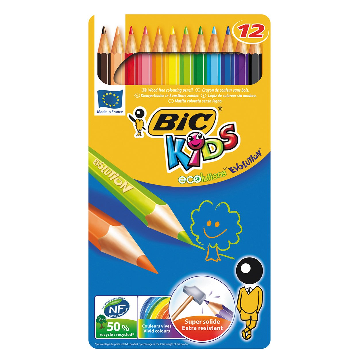 BIC Kids Evolution - 12 coloured pencils with tin Assorted color