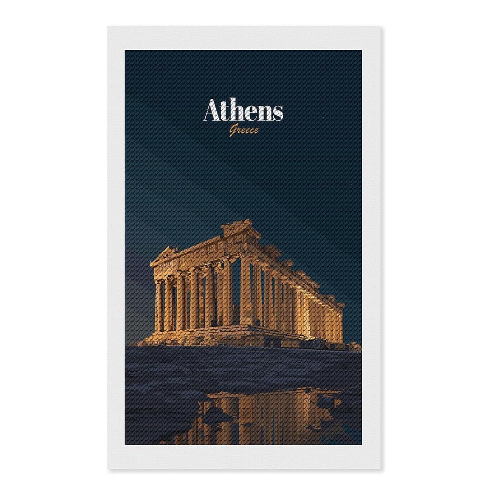 Junmoney Athens Parthenon at Dusk Diamond Art Canvas 12"x20", for Adults, Printed Canvas, Home Wall Decor, Gift Idea, Mindful Craft Activity