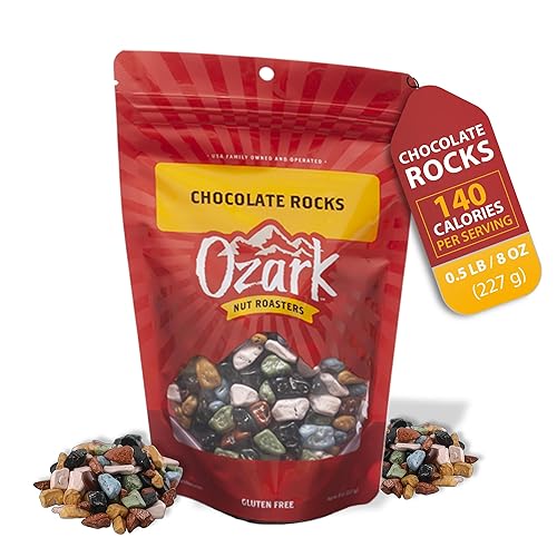 Miniatura 1 de OZARK NUT ROASTERS, Rocas de chocolate, frutos secos saborizados, cacahuetes confitados gourmet de clase mundial, paquete resellable de 7 onzas