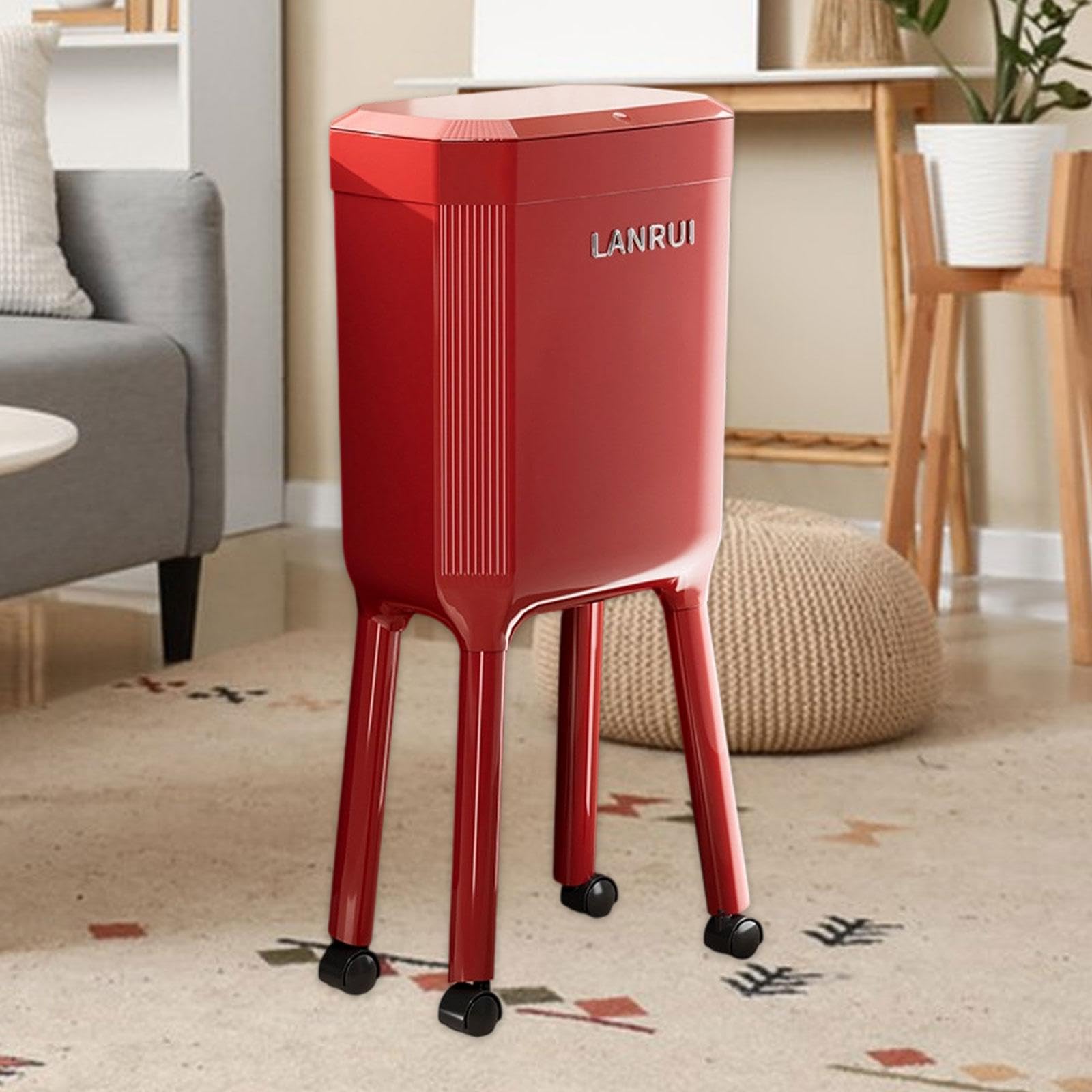 Pattumiera a Pressione con Ruote, Secchio per Carta straccia, pattumiera Versatile, Cestino Minimalista per Bagno e Camera da Letto, Rosso