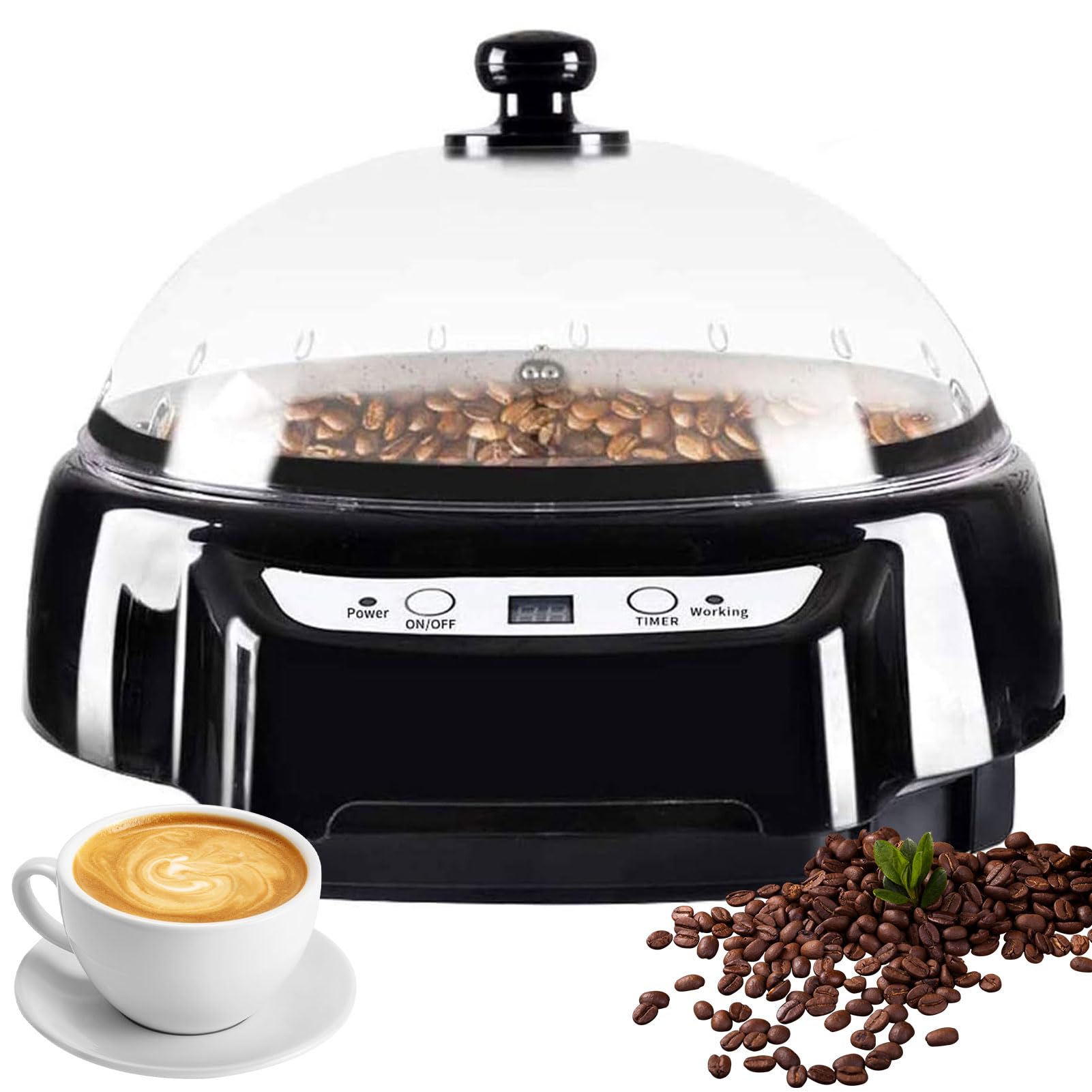 GYKOZY Electric Coffee Bean Roaster, Coffee Bean Baking Machine with Digital Display, Automatic Temperature Regulation, for Baking Coffee, Raw Beans, Peanutss white (Black)
