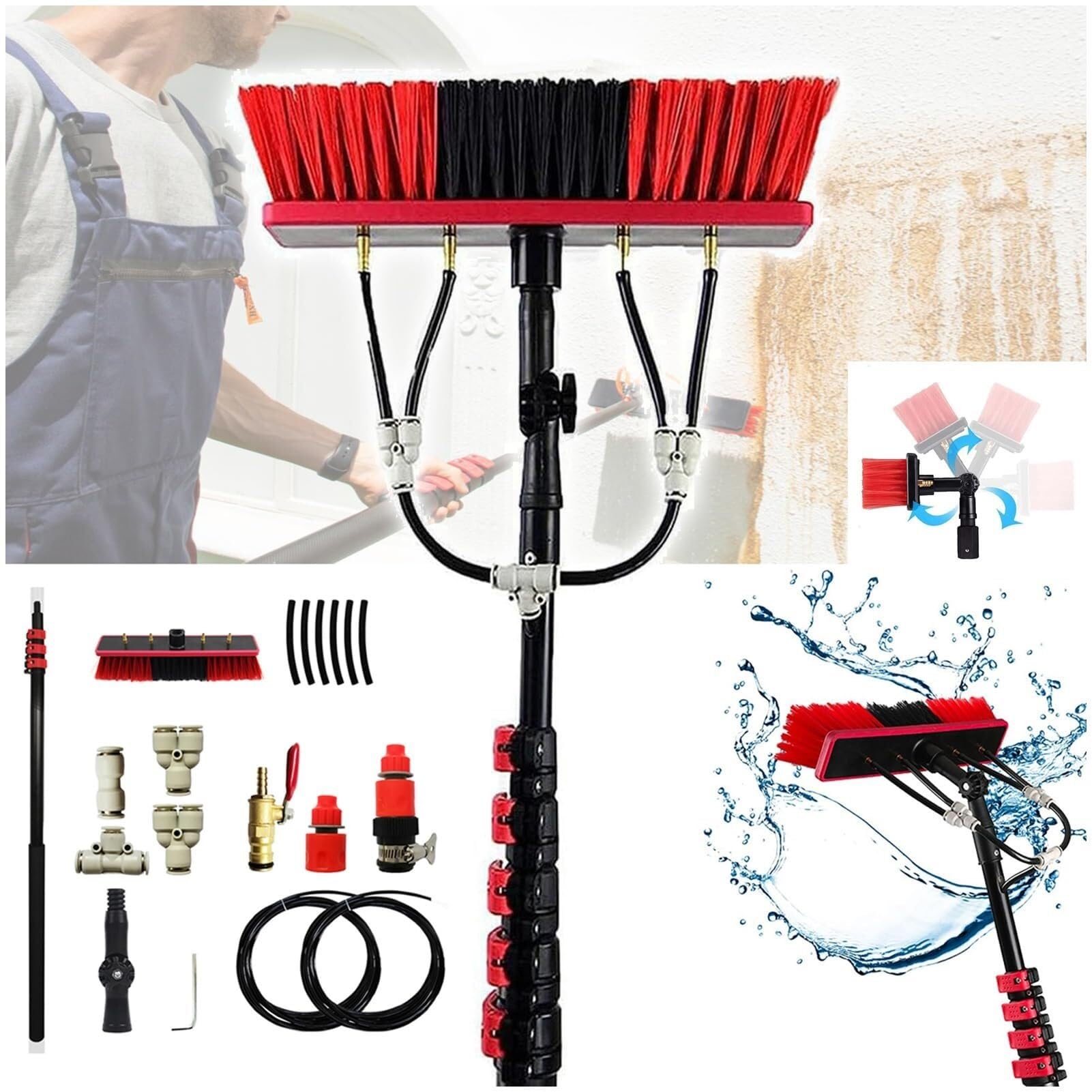 Brosse extensible alimentée par l'eau pour éliminer la saleté sur toit de véranda et vitres