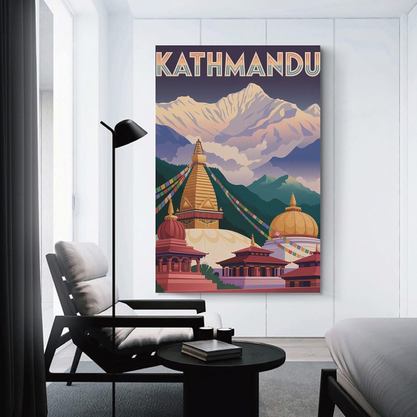 Junmoney Kathmandu Travel (2) Hanging Wall Art 24x36inch(60x90cm), for New Homes, Bedrooms Or Workspaces, Thoughtful Wall Decor for Art Lovers