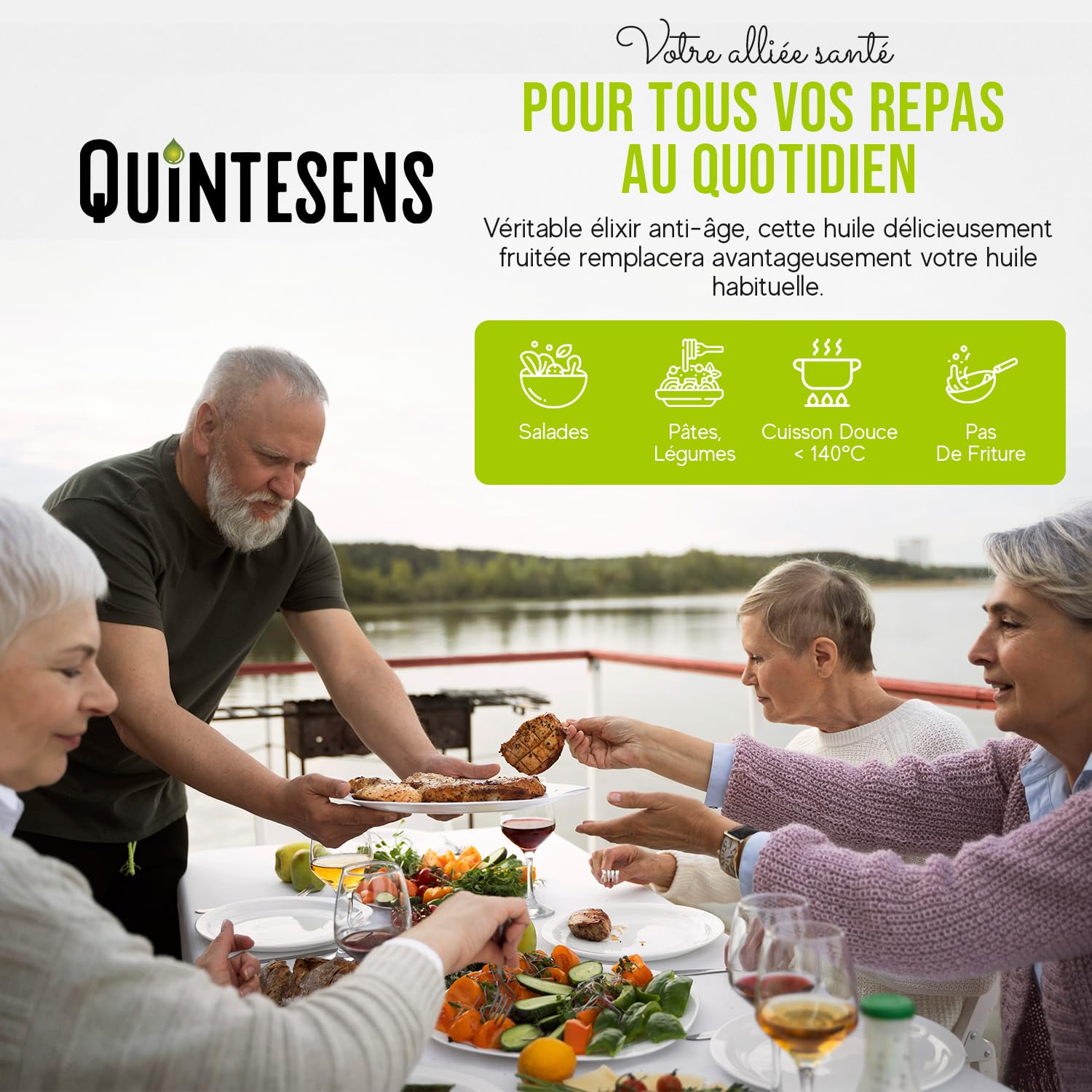Lot de 3 Huiles Sénior (50+) QUINTESENS 500ml- Entretien de la Vitalité & de la Beauté - Régulation du cholestérol & Soutien pour cœur, cerveau & vision - Production 100% Française & Biologique
