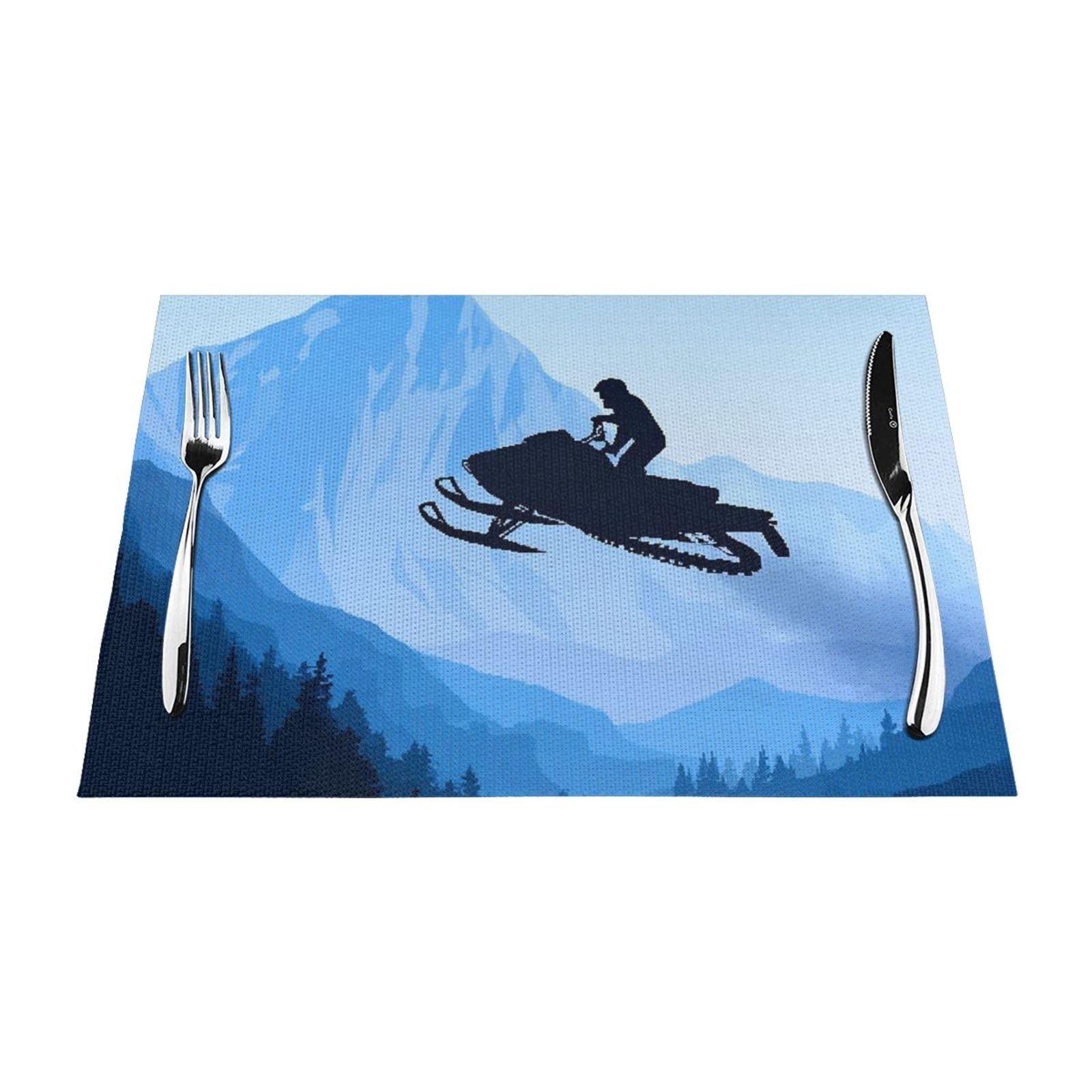 Placemats Set of 6 PCS Washable PVC Table Mats Heat Resistant Vinyl Woven Place Mats Snowmobile Placemats Non-Slip Wipeable Placemats for Kitchen Dining Table Decoration 45 x 30 cm