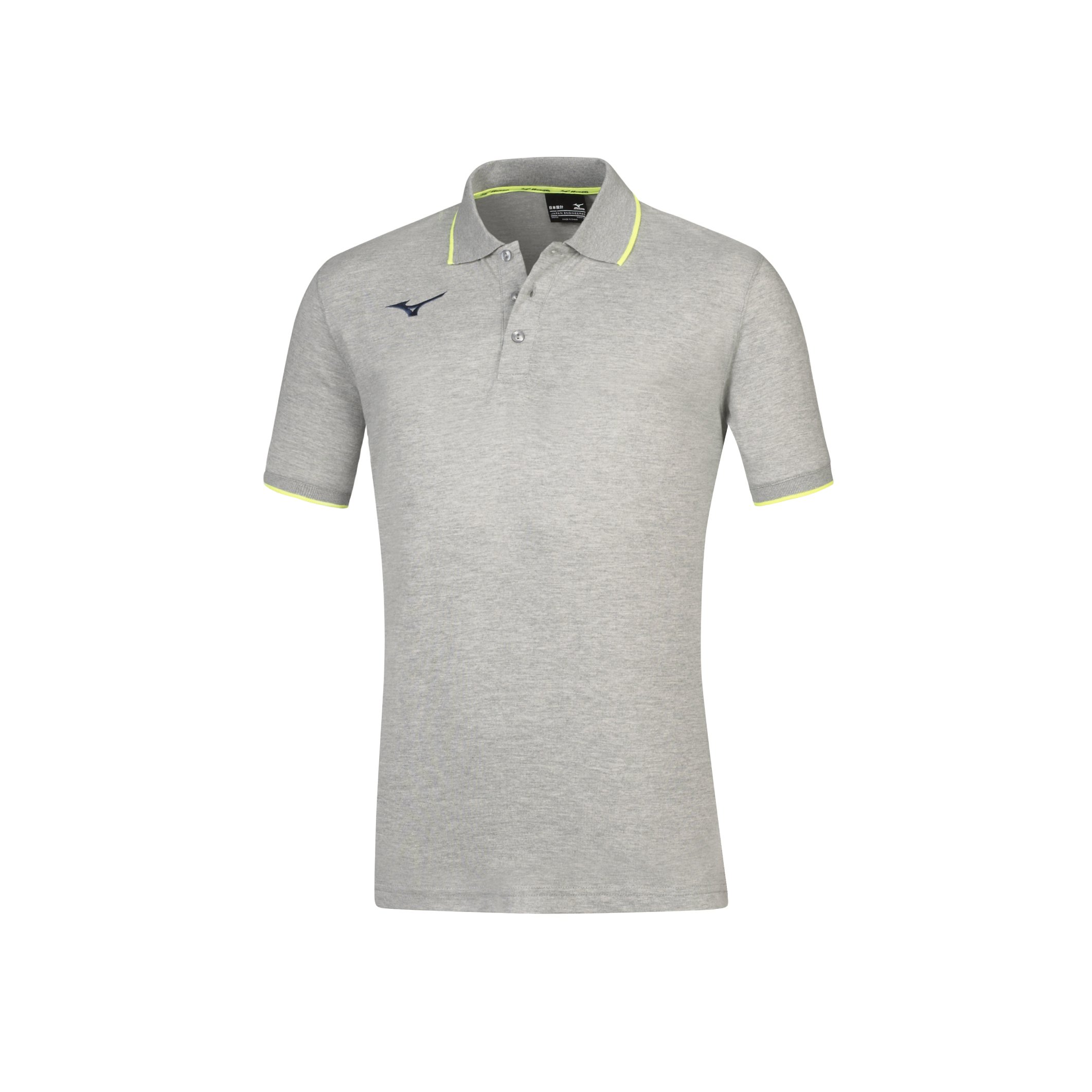 MIZUNO Men's Polo T-Shirt, Heather Grey/Yellow Fluo, L