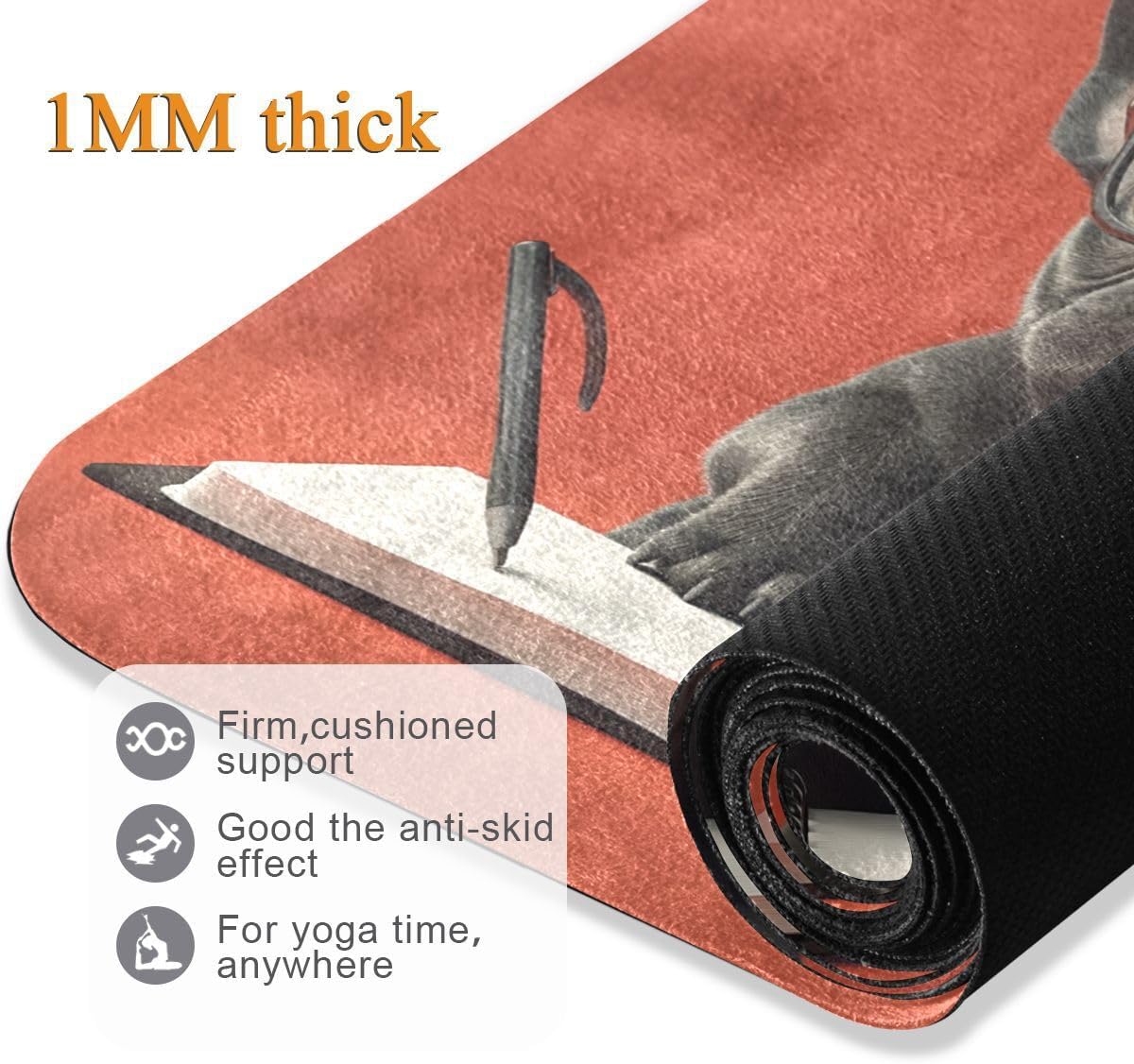 ALAZA Cute Puppy French on Red Yoga Mat Non Slip Fitness Exercise Mat, Workout Mat for Yoga, Pilates and Floor Exercises