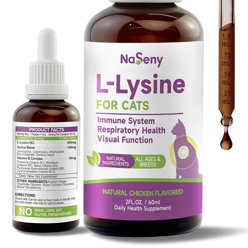 Suplemento de Lisina para Gatos com Astragalus, Codonopsis e Complexo de Vitaminas B, Sabor Frango, 60 mL