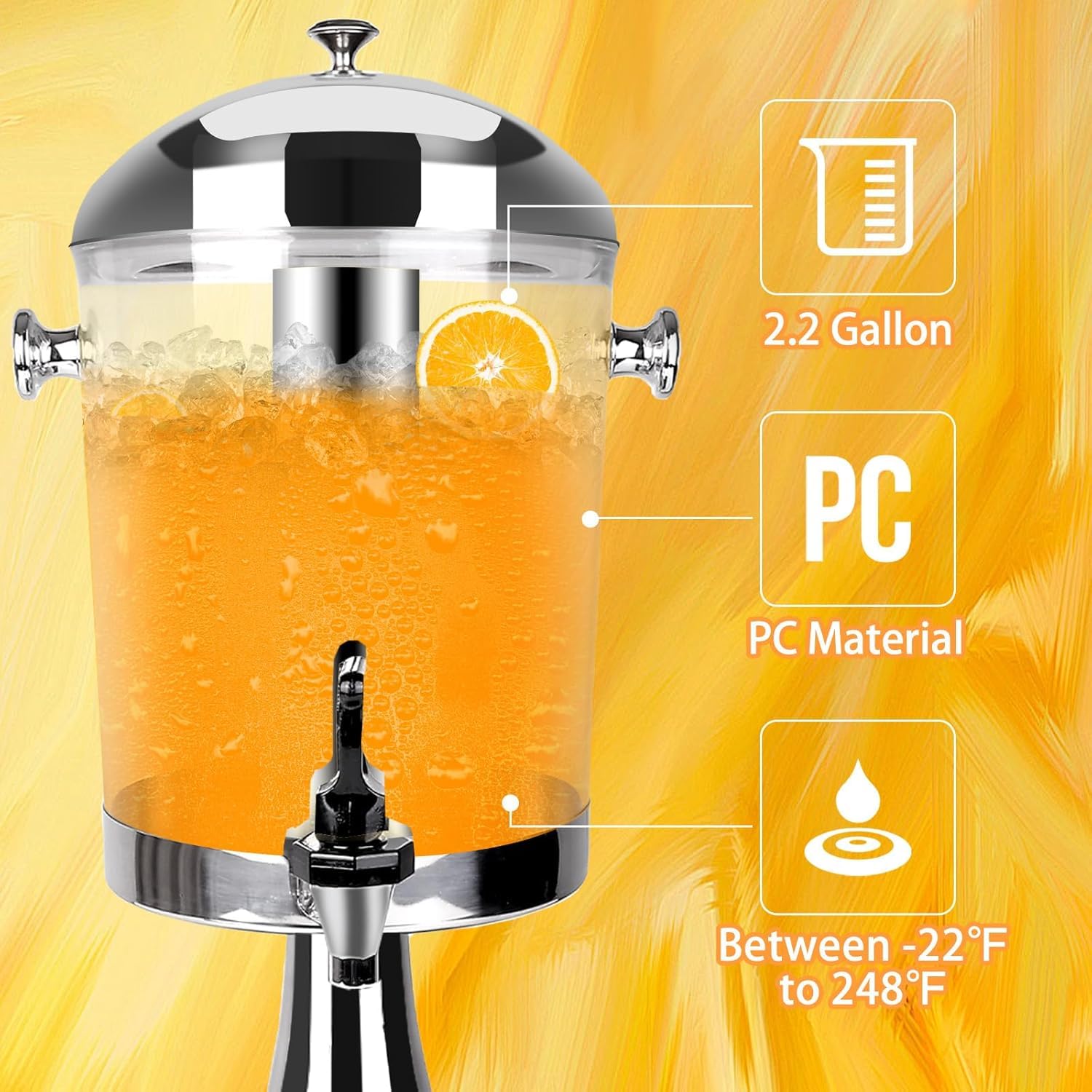 Dispensador de bebidas con soporte, dispensador de bebidas para fiesta, dispensador de tarro de agua de acero inoxidable con recipiente de hielo, espiga, jarra de bebida para fiestas en casa 3