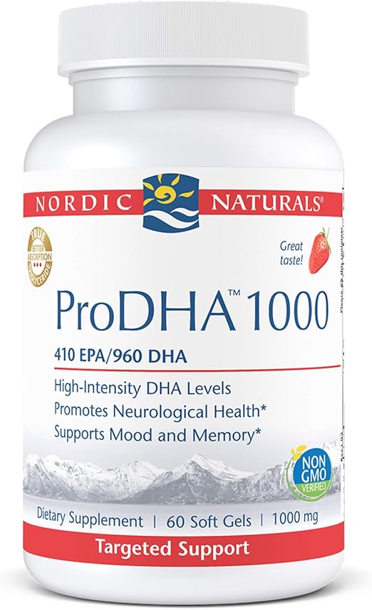 Nordic Naturals ProDHA 1000, Strawberry - 60 Soft Gels - 1660 mg Omega-3 - High-Intensity DHA Formula for Neurological Health, Mood & Memory - Non-GMO - 30 Servings
