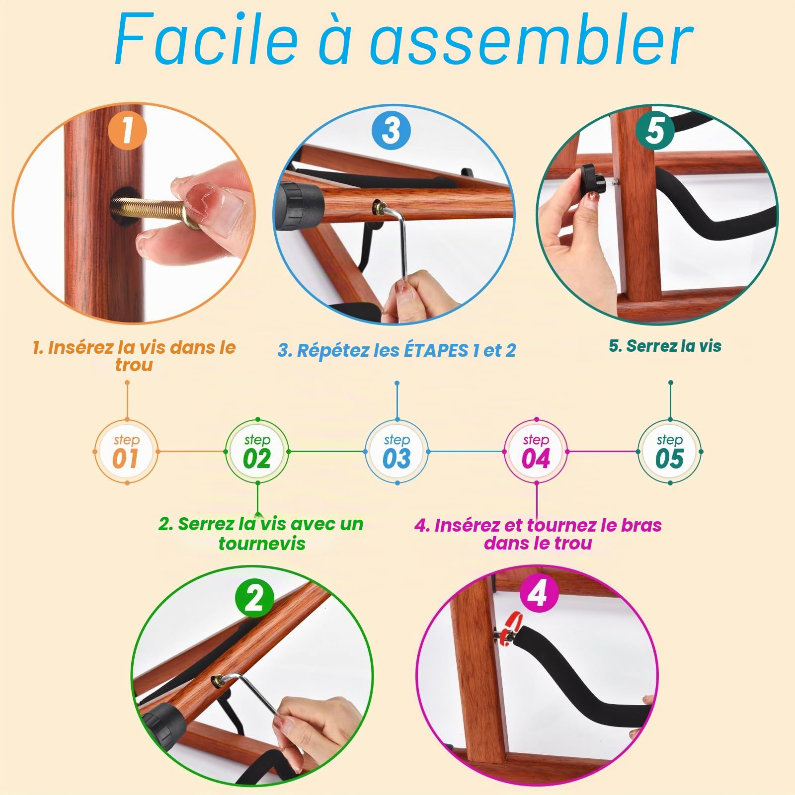 Double Support Guitare, Supports de Guitare en Bois pour Guitares Multiples, Guitares Acoustiques, Basse, Guitare Electrique, Support de Guitare Acoustique pliable en A, Facile à Assembler