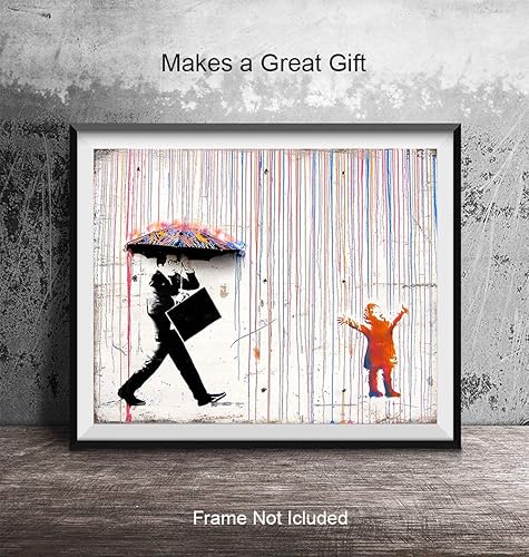 Miniatura 4 de Banksy - Póster de graffiti cantando bajo la lluvia, arte callejero de 8 x 10, decoración de habitación, decoración de pared, regalo inspirador