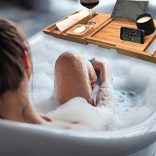 Miniatura 4 de Bandeja de baño de lujo para bañera, mesa de baño, bandeja de baño de bambú de alta calidad para bañera, se adapta a todos los accesorios de baño,