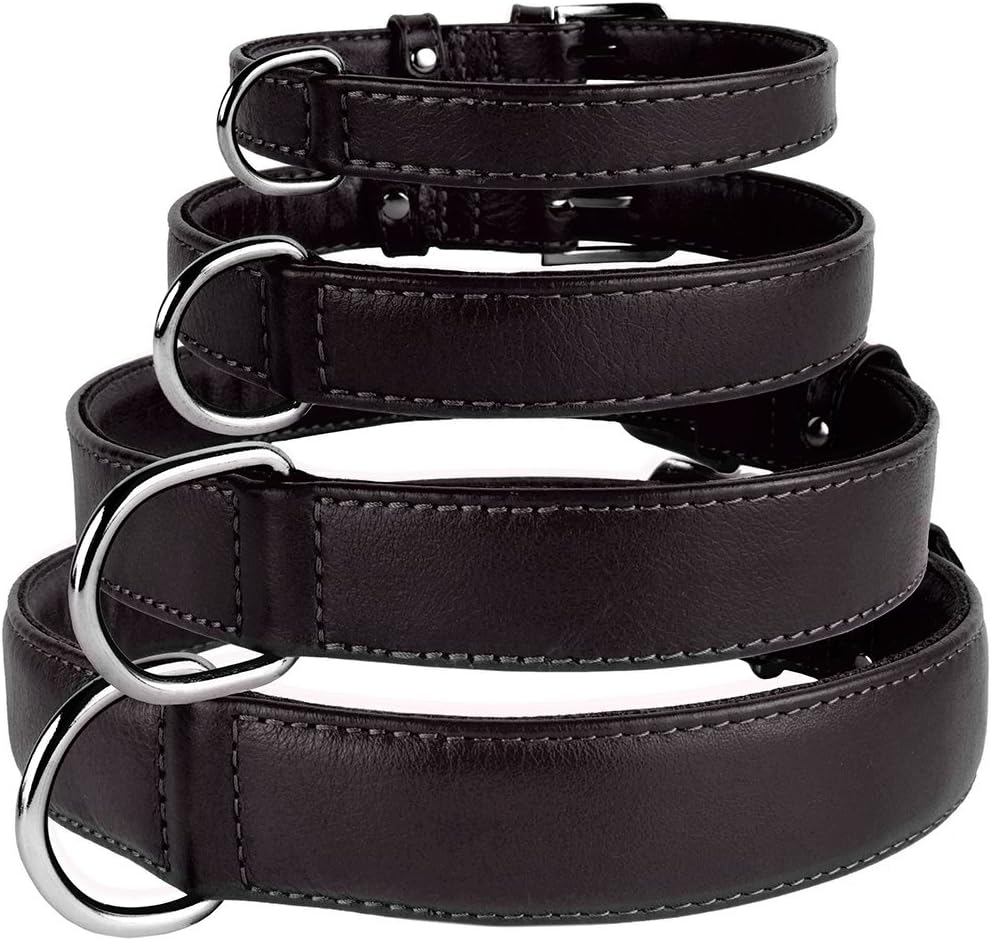 CollarDirect Leather Dog Collar 12 Colors Soft Padded Pet Collars Small Medium Large Puppy Green Black Pink White Red Blue Purple (Black, Size S Neck Fit 11"-13")