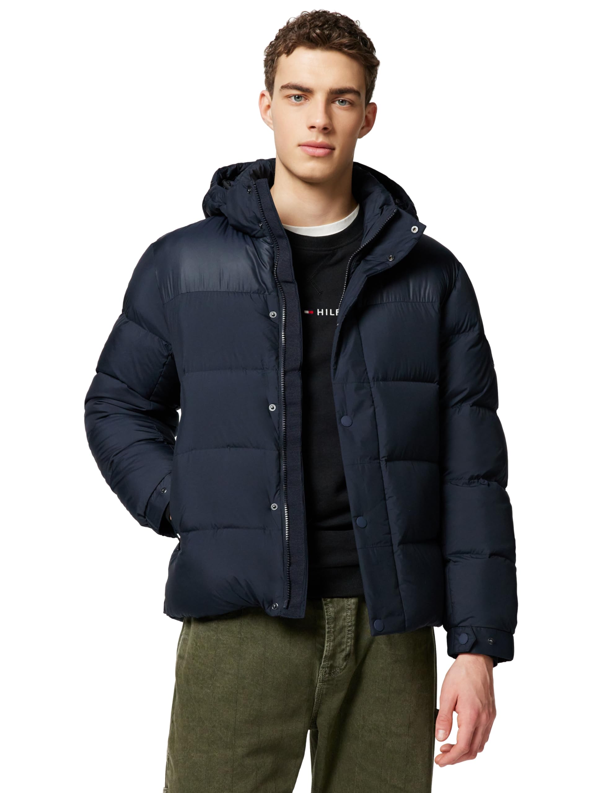 Tommy Hilfiger Men’s Mix Down Hooded Puffer Jacket, Blue (Desert Sky), S