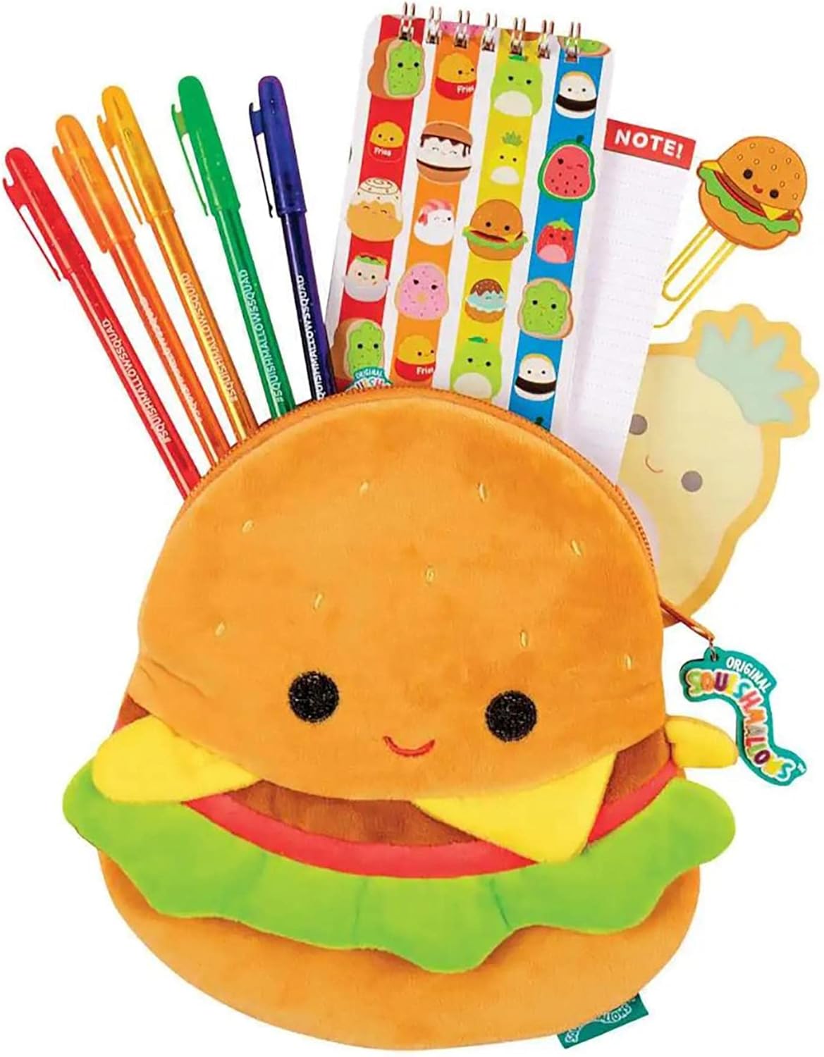 Fashion Angels Squishmallows All About Carl The Cheeseburger Stationery Set – Includes Carl Pencil Pouch - 1200+ Squishmallows Stickers - Activity Journal - 5 Gel Pens, Sticky Notes and More!