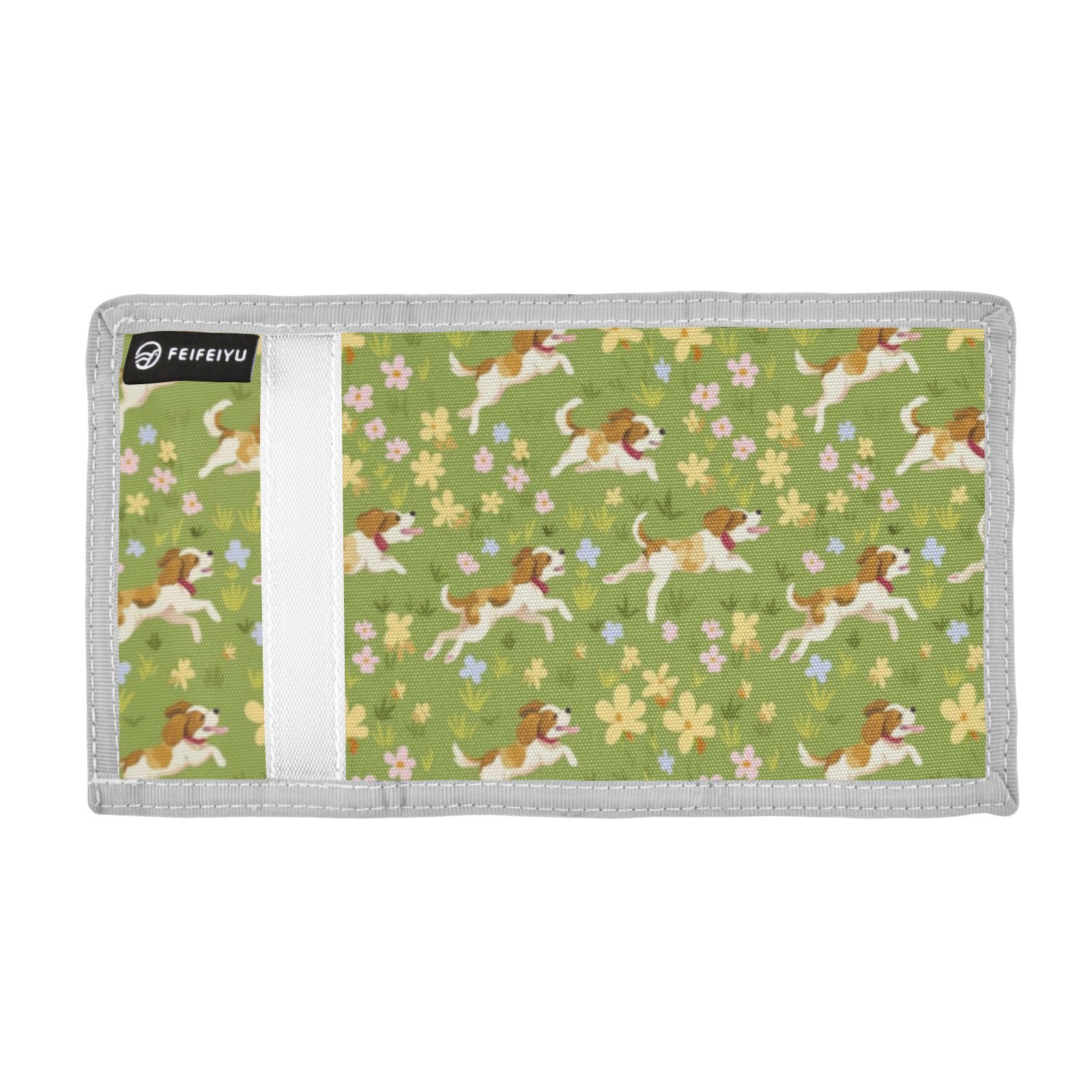 Wusikd Running Dog Kids Wallet for Boys Girls Flower Meadow Toddler Trifold Wallet Novelty Wallet for Teens Women Men