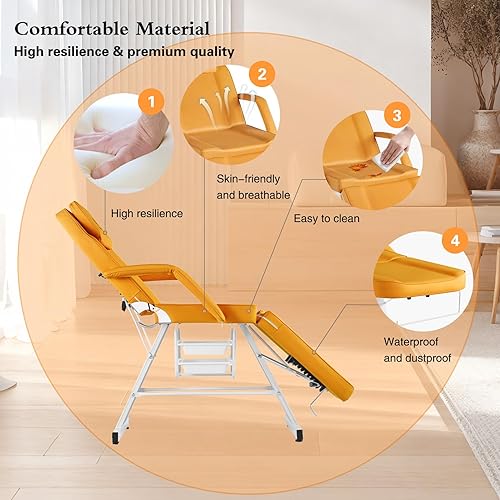 Miniatura 17 de Cama de spa de masaje, silla facial, mesa de tatuaje, 73 pulgadas, 3 secciones, cama de masaje multiusos, silla facial profesional, mesa de tatuaje