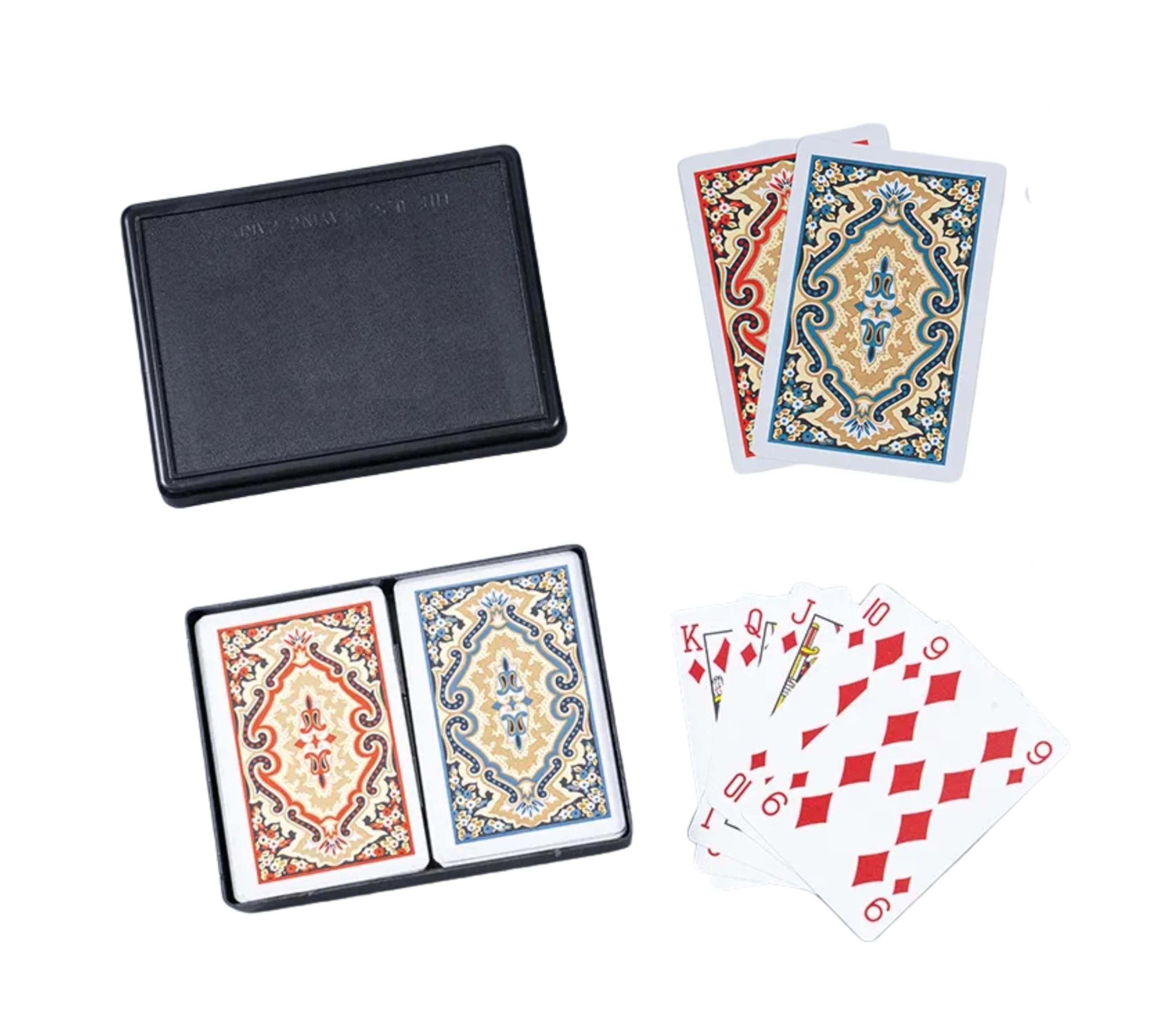 MSMETİCARET Angora Kem Kutulu Plastik Iskambil Oyun Kartı Çift Deste - Plastic Playing Cards Double Deck (Siyah)