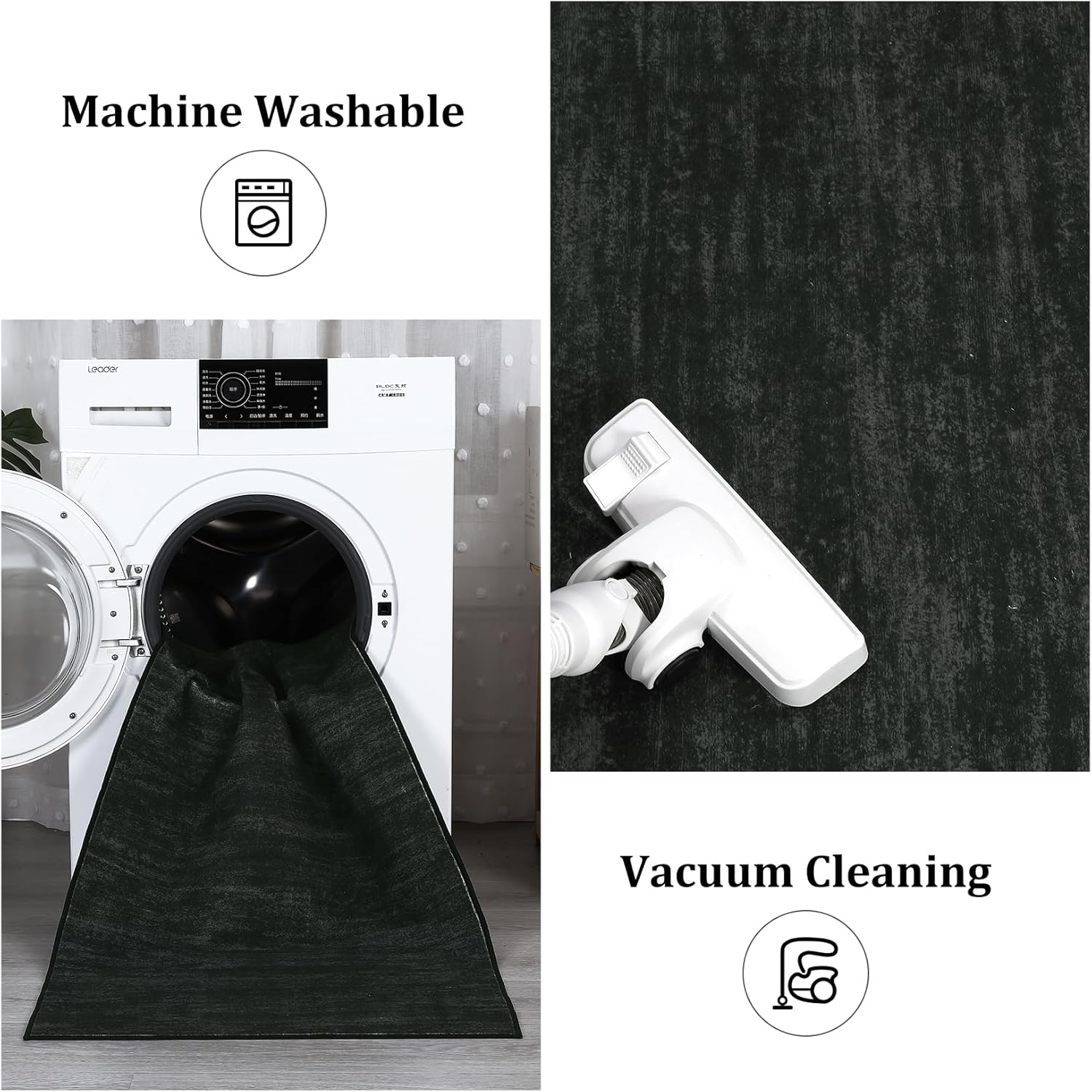 Garvee Washable Runner Rug 2x6 Hallway Runner Rug Modern Solid Color Non Slip Runners Minimalist Low Pile Non-Shedding Long Rugs Soft Thin Foldable Mat for Entryway Kitchen Bathroom Bedside Black