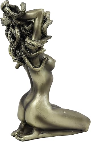 Miniatura 3 de Ebros Mitología griega arrodillada diosa desnuda Medusa con pelo de serpiente estatua de 6 pulgadas de alto, seducción de la gorgona demoníaca