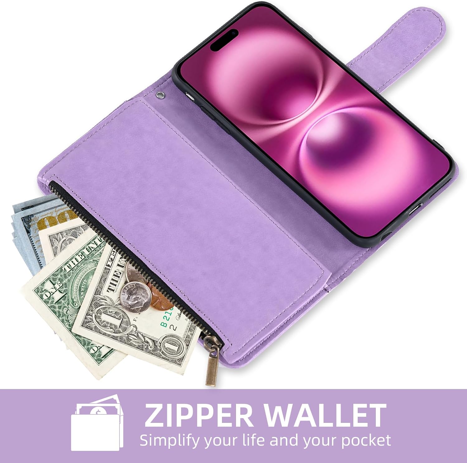 Asuwish Compatible with iPhone 16 Plus 6.7 inch Wallet Case and Tempered Glass Screen Protector Flower Leather Flip Credit Card Holder Cell Phone Cover for i Phone16 16  i16   16Plus Women Men Purple