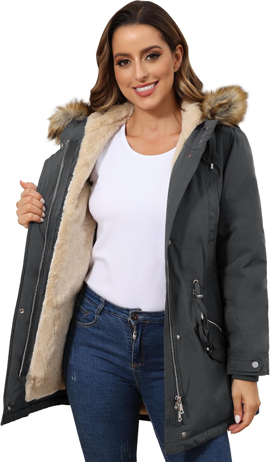 ROYAL MATRIX Women’s Winter Coats Fleece Lined Parka Jacket Hooded Long Winter Warm Parka Coat with Pockets