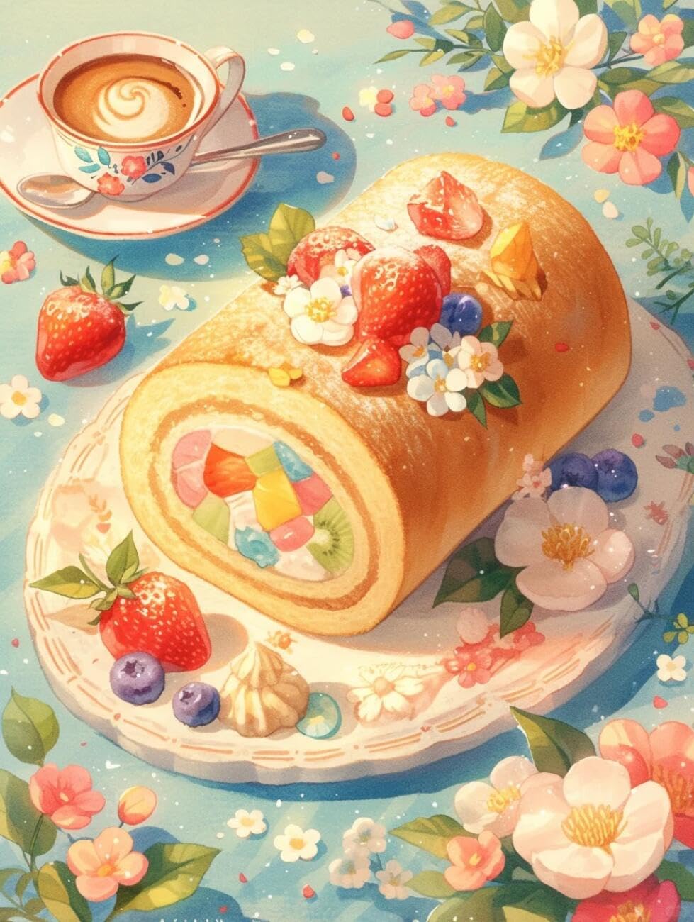 Rqwybcaxn Embroidery Beads Kit Cakes and Flowers 40x50cm