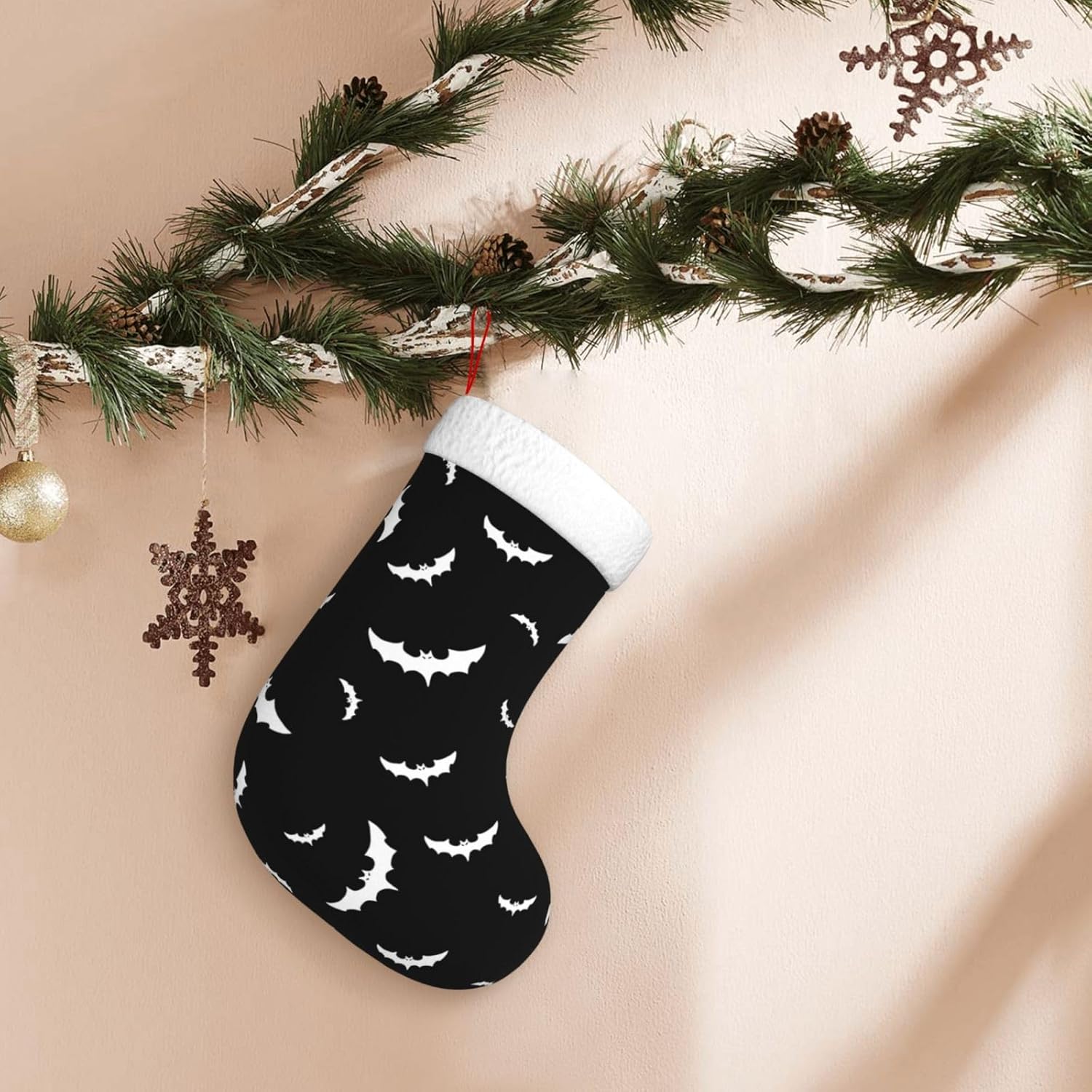 Mint Green Bat Silhouette Christmas Stocking with Plush Cuff