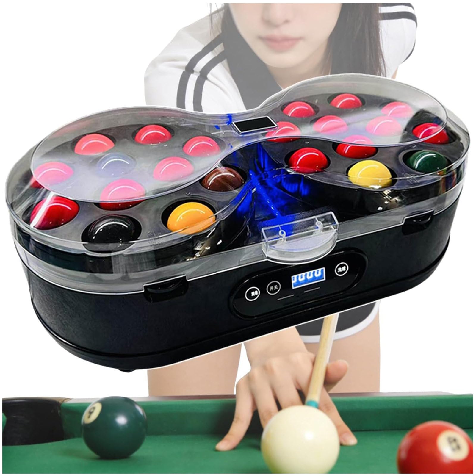 ZEEKYFOR Automatic Pool Ball Cleaner, Electric Billiard Ball Polishing Machine with LCD Display, for Home and Commercial Use Black-57.2mm/2.25"