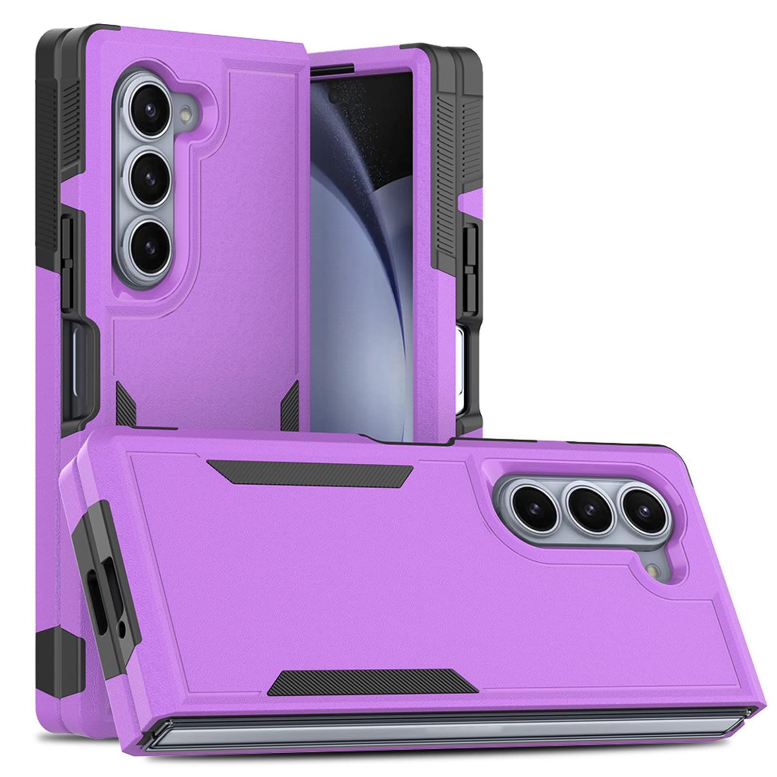 Odporne na wstrząsy etui do Samsung Galaxy Z Fold 6, TPU i PC hybrydowa twarda obudowa dwuwarstwowa ochrona przed upadkiem, fioletowa, składana 6