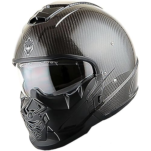Martian Genuine Real Carbon Fiber Motorcycle Full Face Helmet HB-B2 Open Face Glossy Carbon Black, DOT Approved