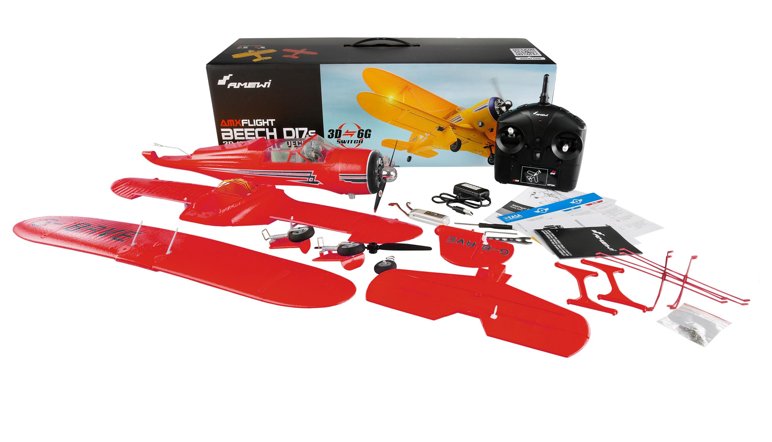 Amewi AMXFlight Beech D17s Doppeldecker 3D/6G RTF rot ferngesteuert RC Flugzeug Flieger