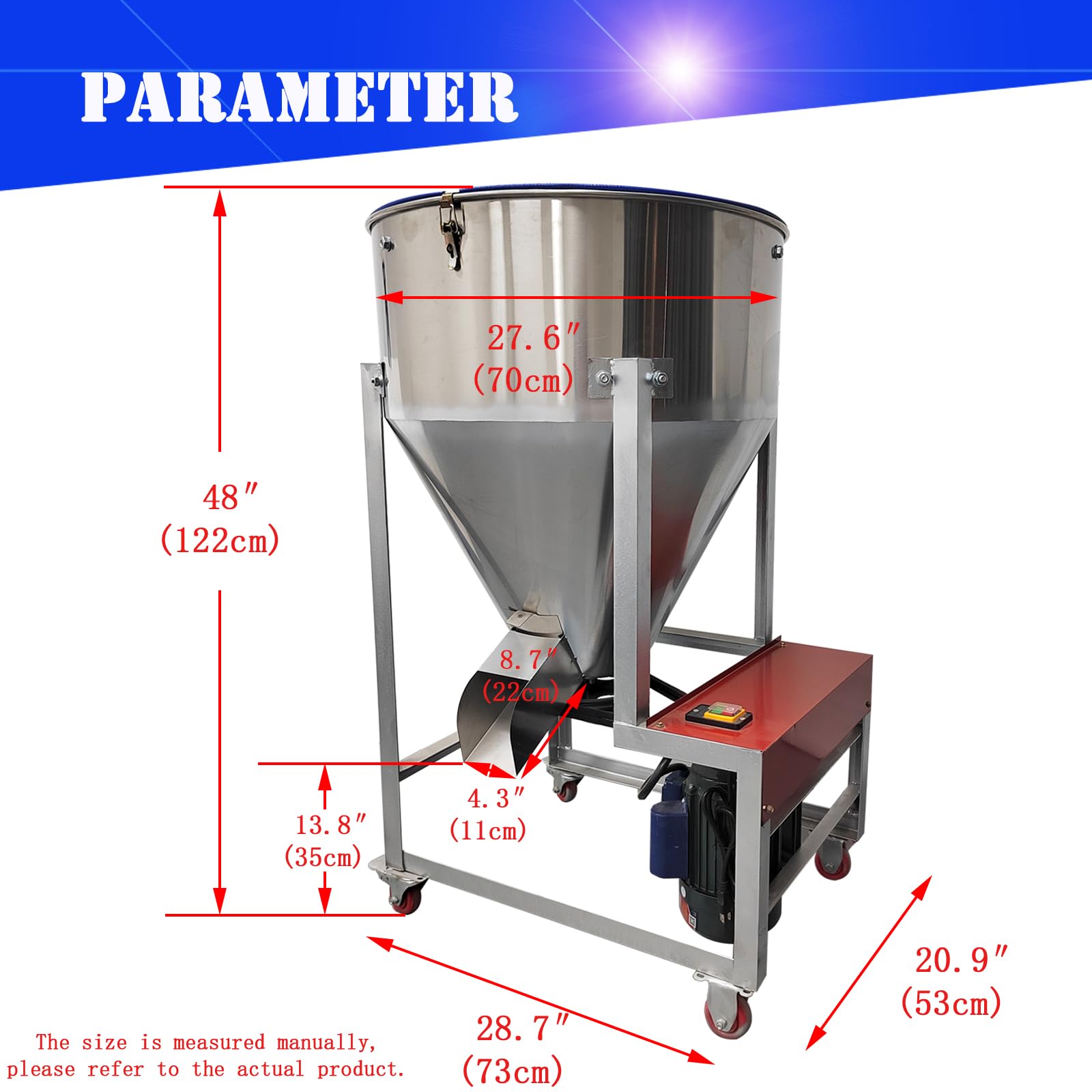 BEILOCKERY 220V 3KW Powder Mixer Blender Mixing Machine Stainless Steel Plastic Mixer Mixing Capacity 220 lbs Vertical Feed Mixing Machine for Dry Grain Granule
