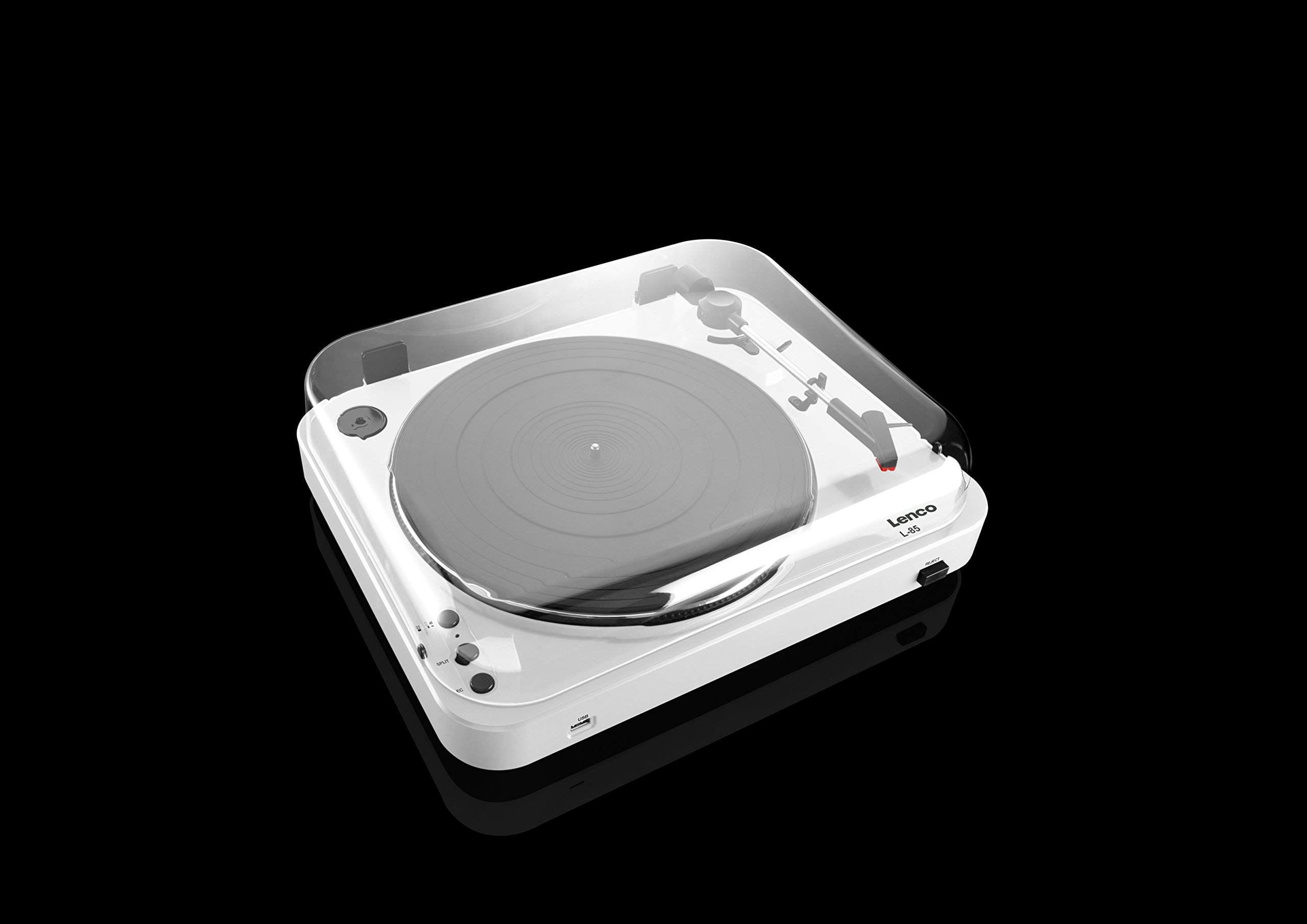 LENCO L-85 Giradischi con Registrazione Diretta su USB Key, Trazione cinghia, Semiautomatico, Testina magnetica, Bianco Laccato