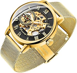 Men's Skeleton Watch Classic Roman Numeral Steampunk Mechanical Watch Hand-Wind Mens Watches (Blue)