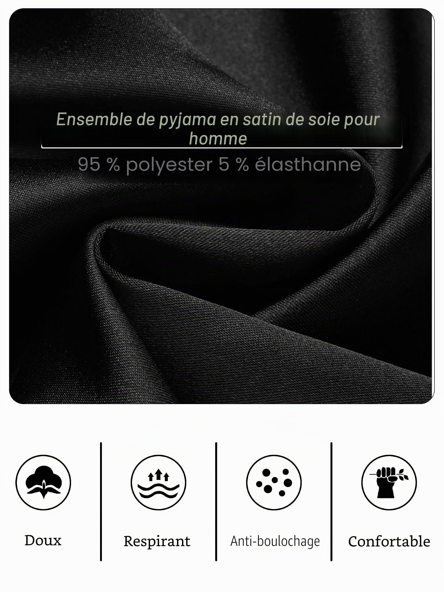 Ensemble de Pyjama Homme en Satin Pyjama en Soie Boutonné 2 Pièces Haut à Manches Longues et Pantalon Long Vêtements de Nuit Été Confortable Sleepwear