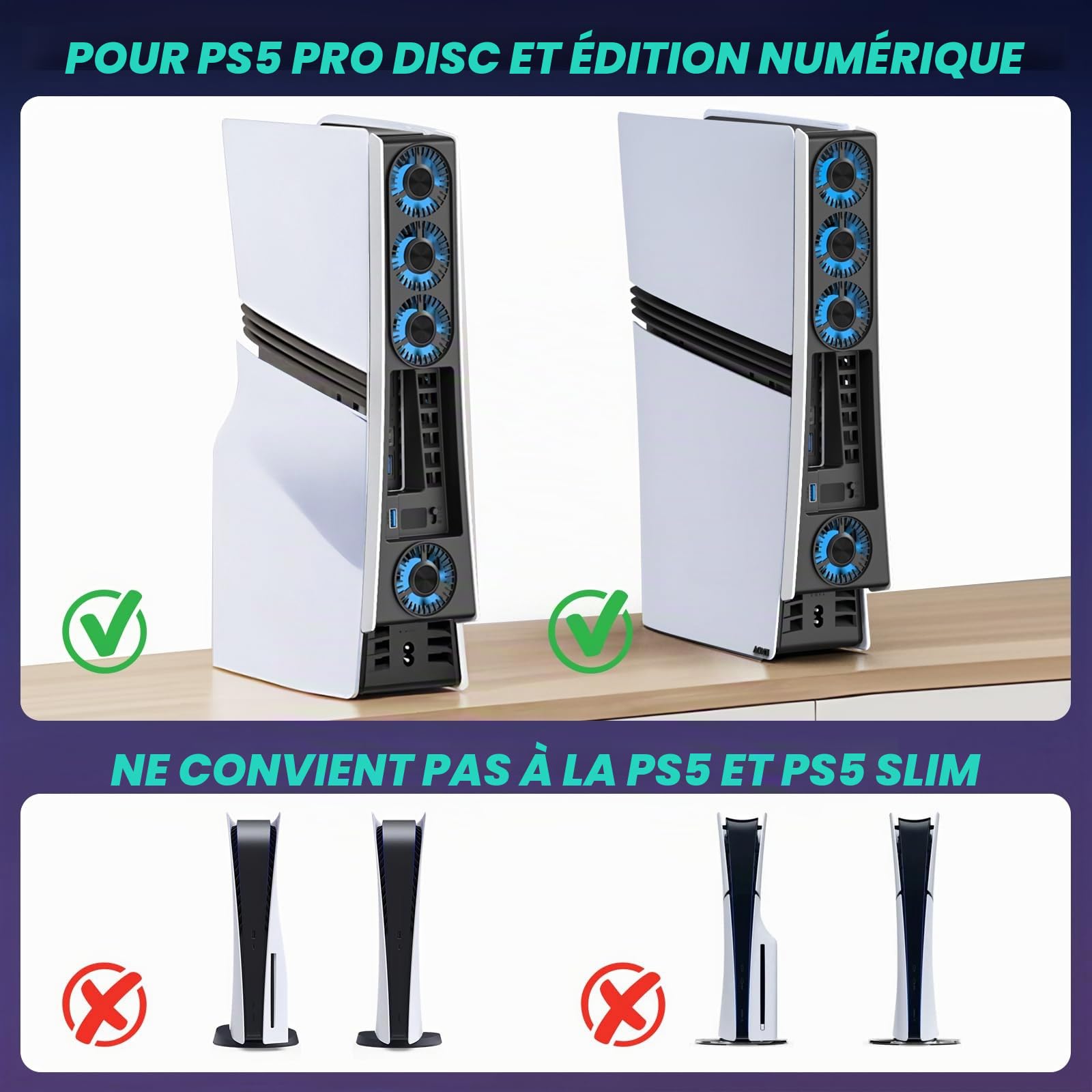 Ps5 Pro 4 ventilateurs de refroidissement, accessoires PS5 Pro avec USB 3.0, ventilateur de refroidissement silencieux efficace avec vitesse réglable, ventilateur de refroidissement pour PlayStation5