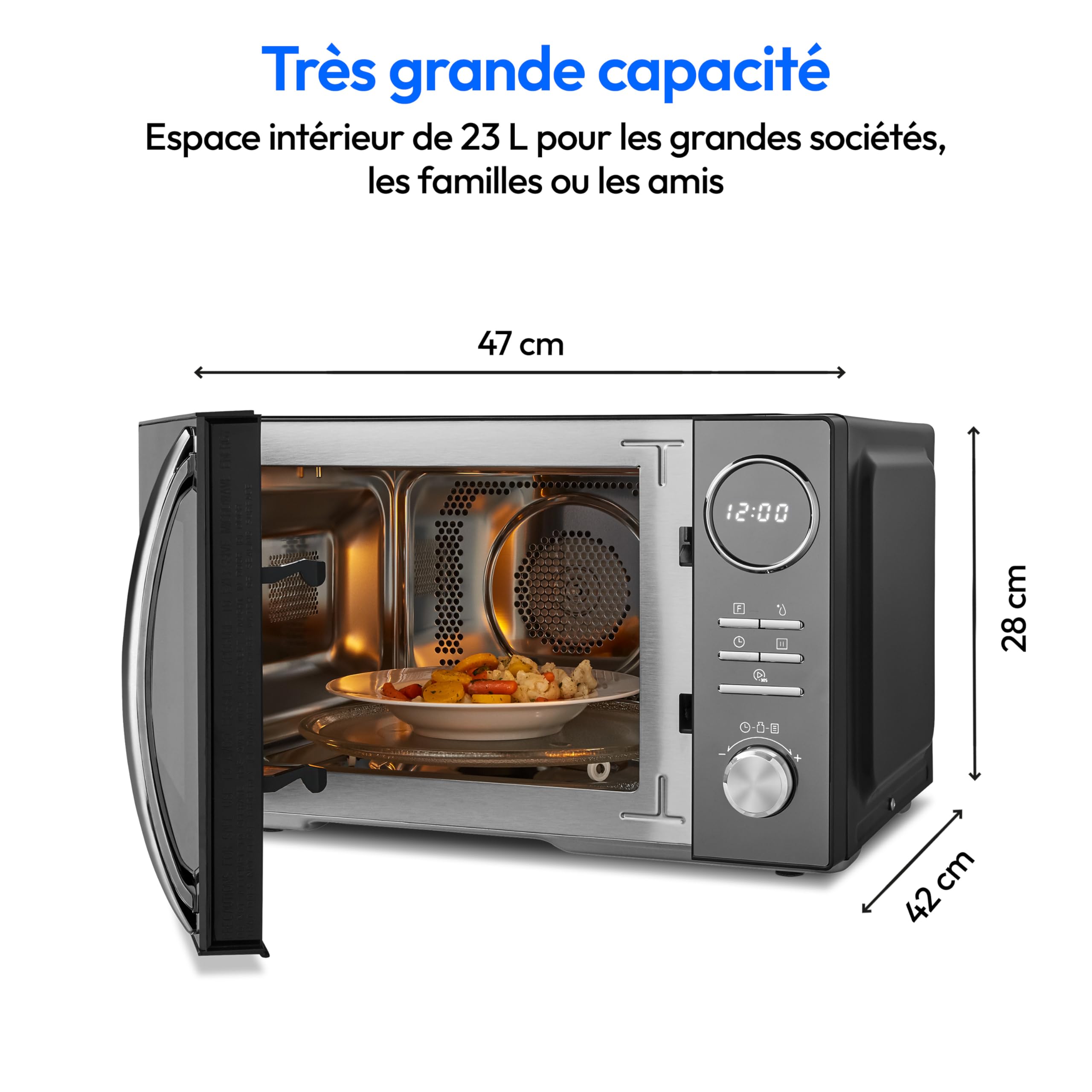 MEDION Micro-onde 3en1 avec gril et air chaud combiné (23L, 900W, 1000 W gril, 1680 W air chaud, 10 programmes automatiques, 5 niveaux de puissance, mode décongeler, design miroir, MD11493) noir